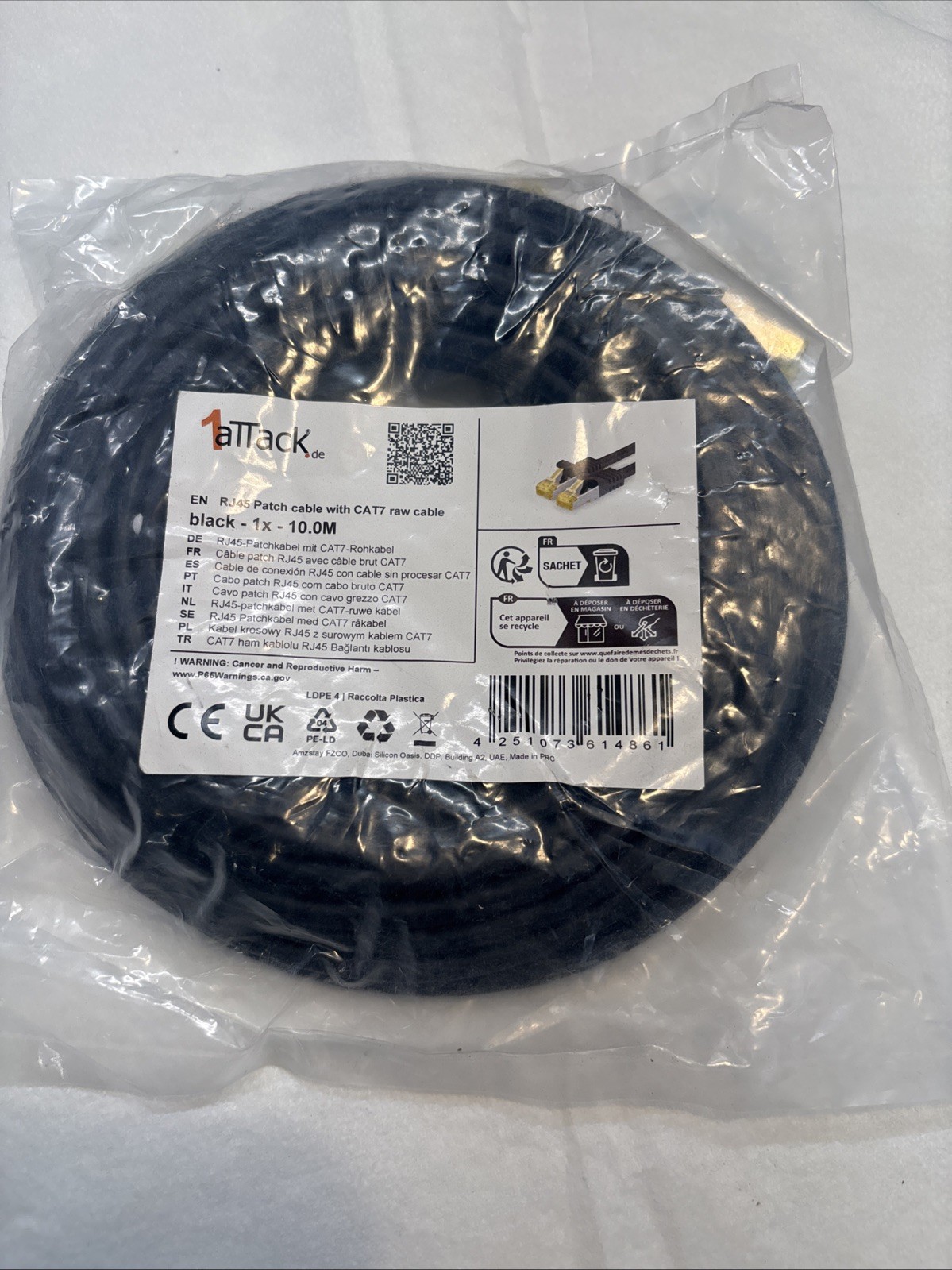 1attack CAT7 Raw Cable Ethernet RJ45 Patch Cable 10.0M