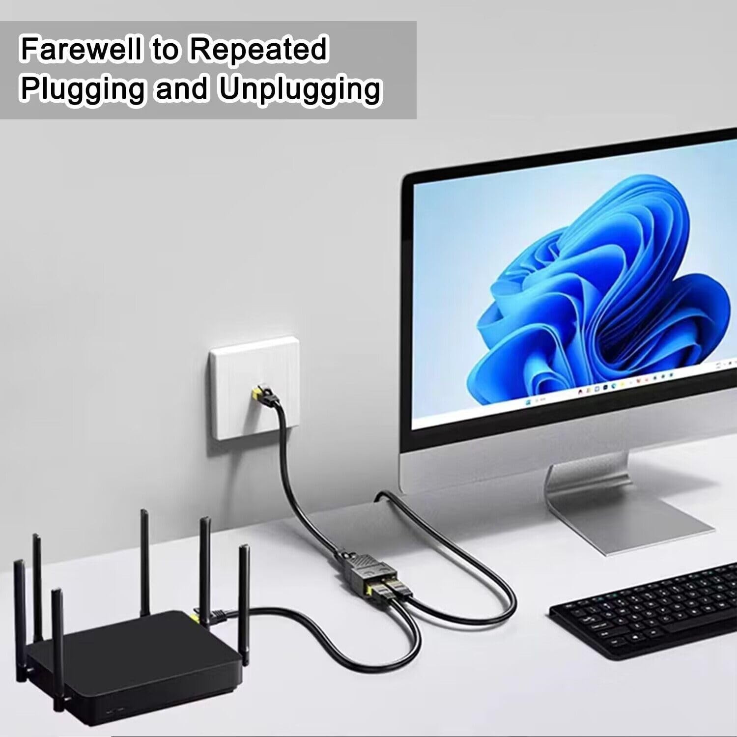 Ethernet Splitter, RJ45 1 Male to 2 Female LAN Cable Splitter black
