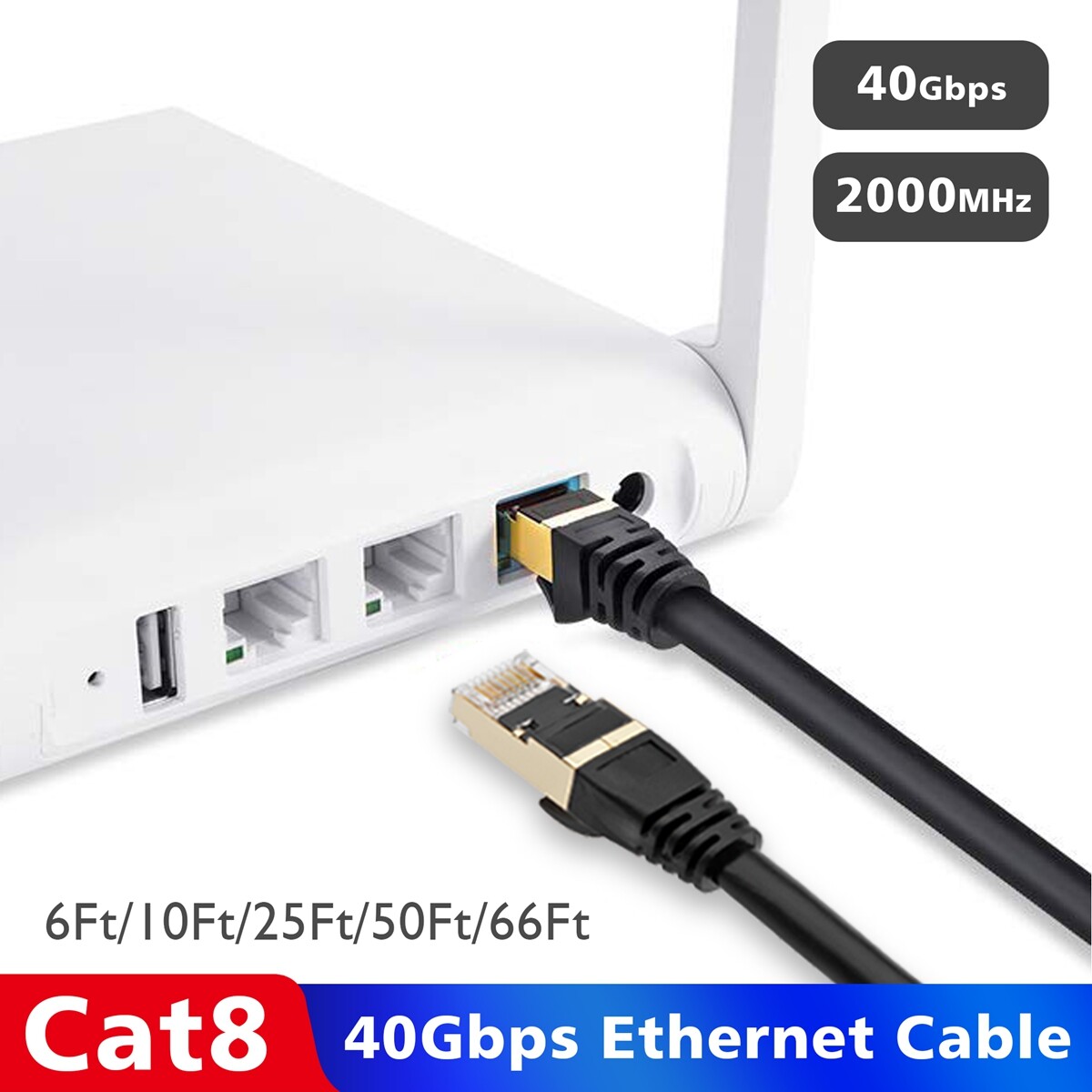 Outdoor/Indoor Internet Network Cord, Cat 8 Ethernet Cable 6ft 25ft 50ft Lot