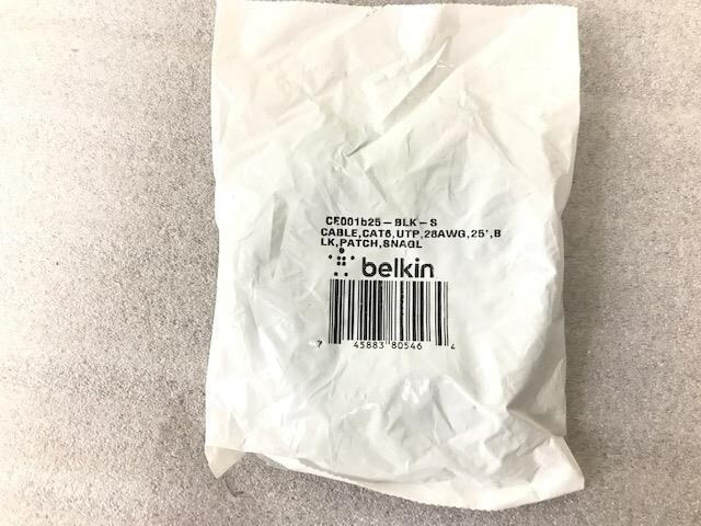 Belkin 25FT RJ-45 Cat 6 Network Ethernet Patch Cable 28 AWG CE001B25-BLK-S RJ45
