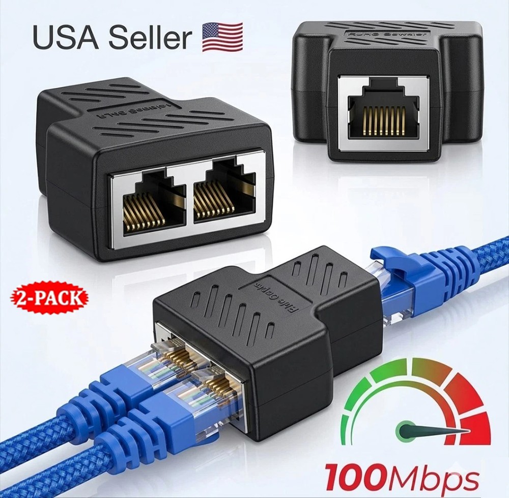 2x RJ45 Splitter Adapter 1 to 2Ways Dual Female Port CAT6/5/7 LAN Ethernet Cable