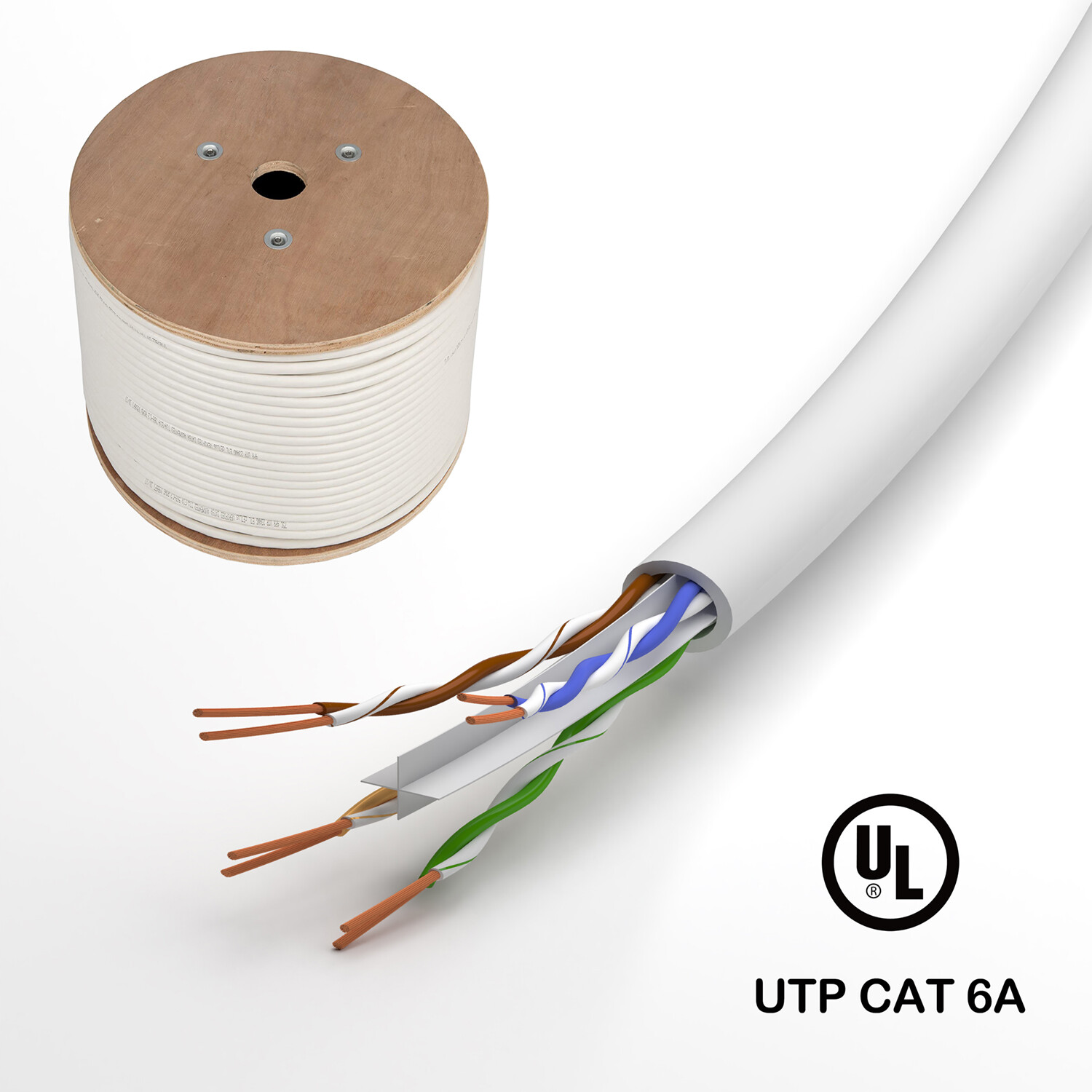 Ethernet LAN Cable UTP CAT6A Solid Bare Copper 23AWG White UL Certified CM Rated