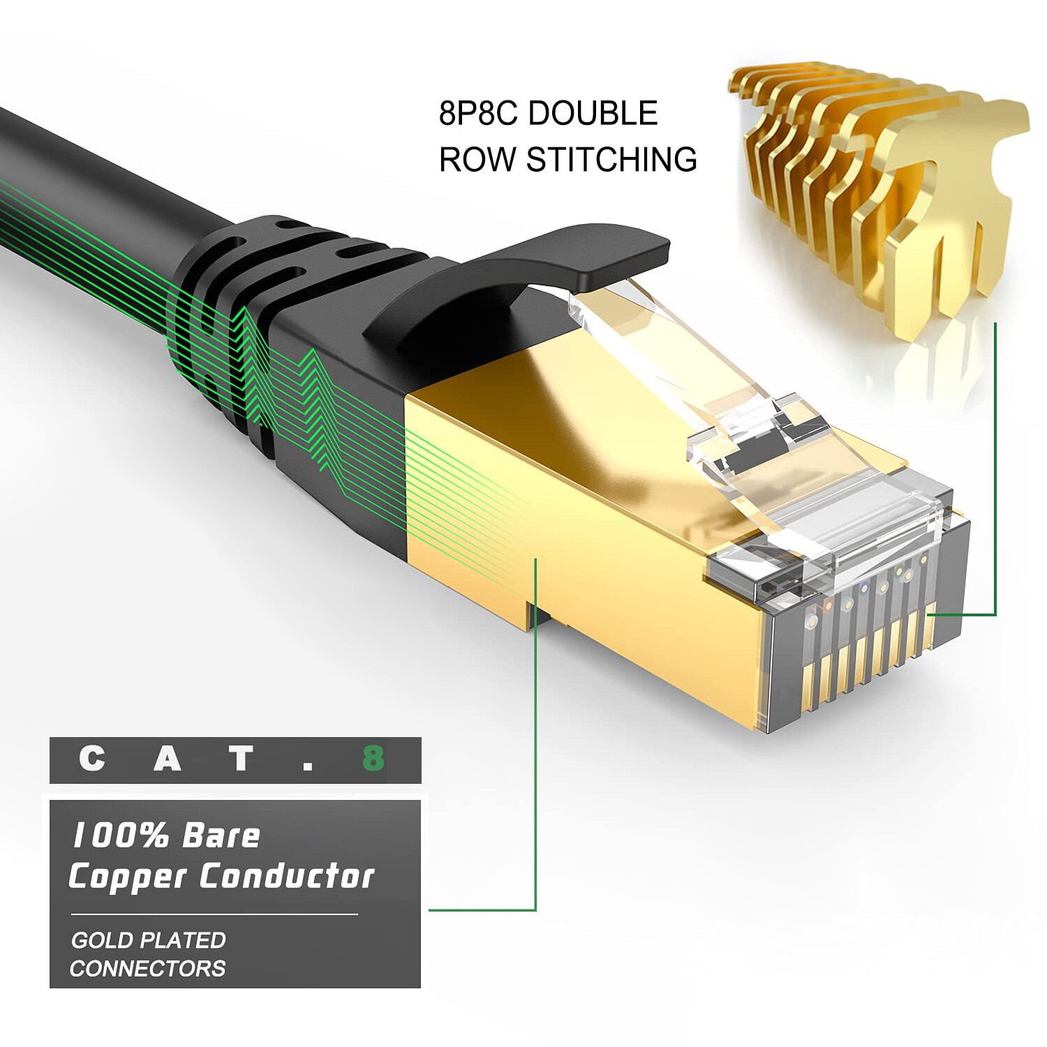 50ft Long Cat 8 RJ45 Ethernet Cable Indoor&Outdoor for Modem/Router/Gaming/PC
