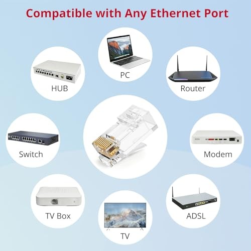 100-Pack RJ45 Connectors for Cat6 Cat5 Cat5e Gold-Plated RJ45 Pass Through