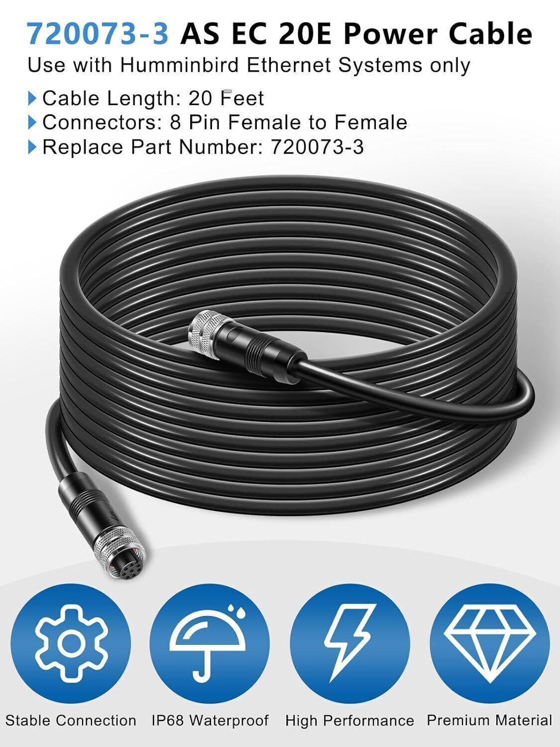 720073-3 20 Feet Ethernet Cable AS EC 20E for Humminbird for Helix, APEX, SOLIX