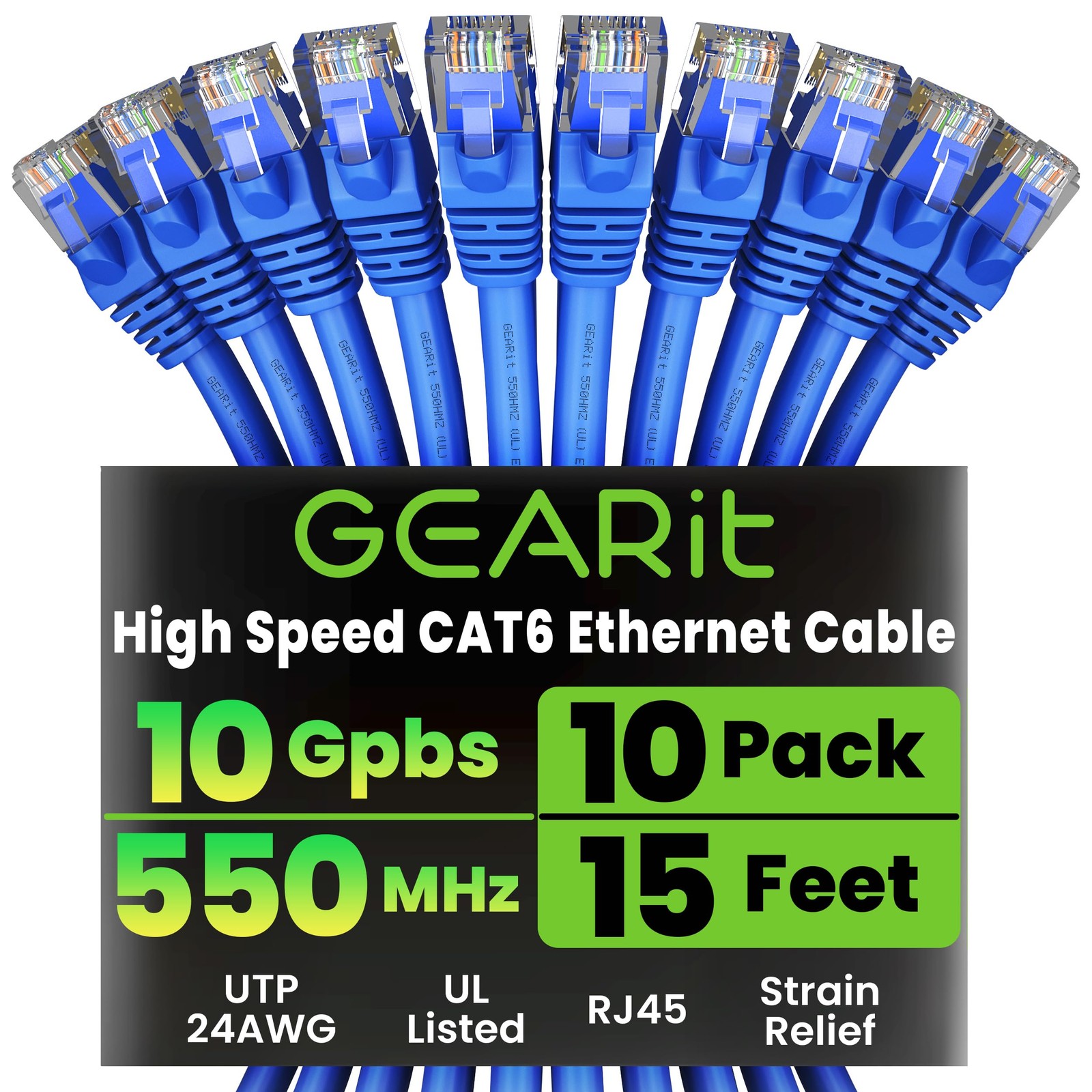 Cat 6 Ethernet Cable (10-Pack 15 Feet) Cat6 Network Patch, 10Gbps, RJ45, Snag…