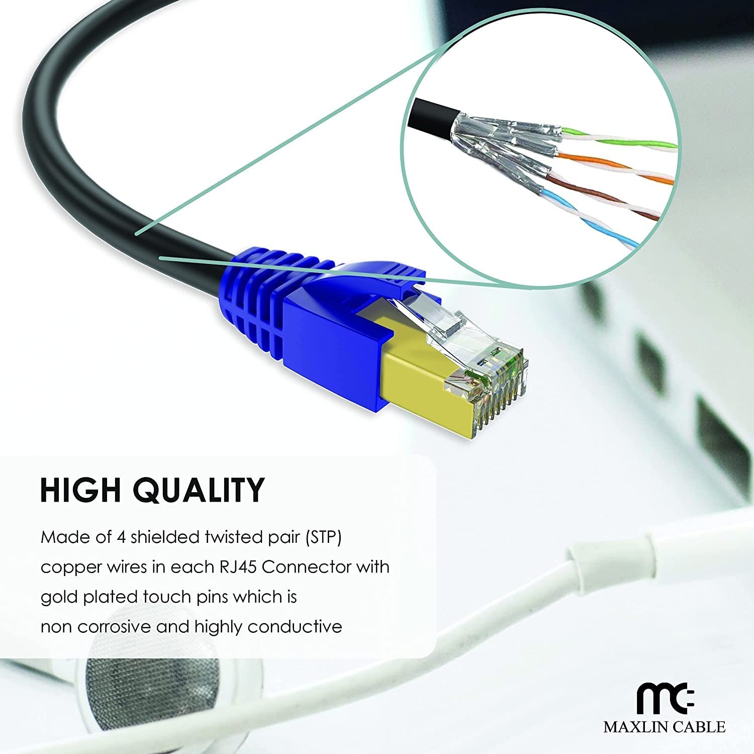 MAXLIN CABLE 150ft Cat 7 Ethernet Cable RJ45 600MHz Indoor/Outdoor NEW