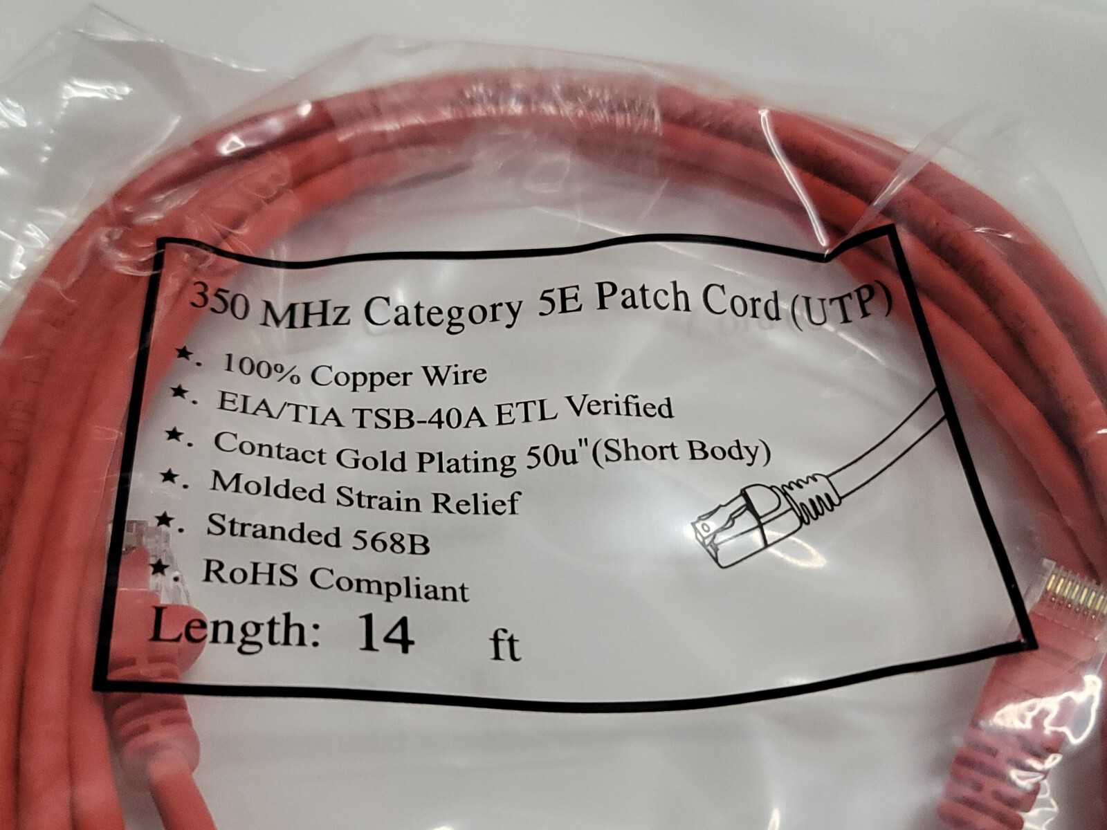 4 Cat5e 14 Ft Patch Cords UTP Enhanced 350MHZ UL ETL Category 5 RED 14′ Cable