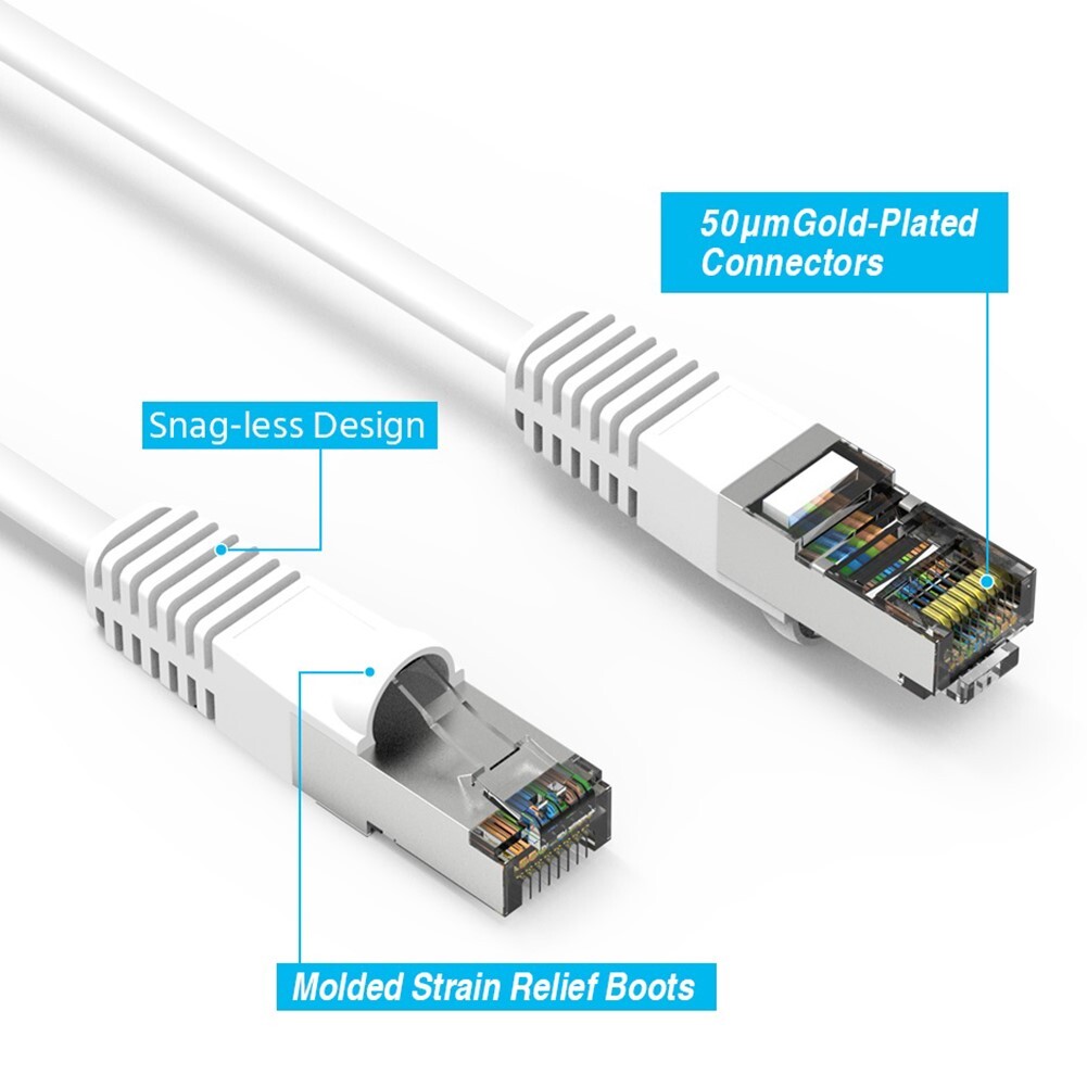 3FT Cat7 RJ45 Network LAN Ethernet SSTP Patch Cable Shielded Copper 600MHz White