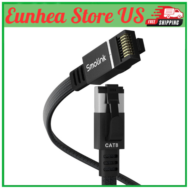 Ethernet Cable 50 ft, Cat 8 Ethernet Cable with 40Gbps Braid Flat Cat8 50ft