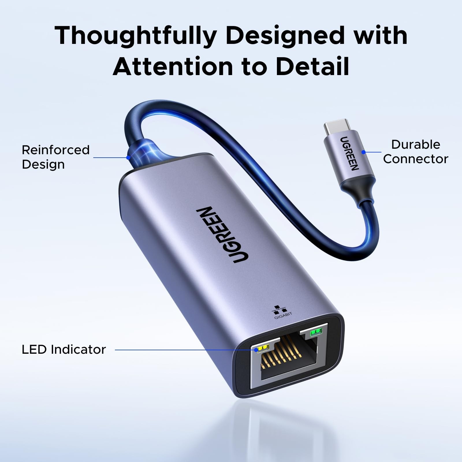 UGREEN USB C to Ethernet Adapter, Plug and Play 1Gbps 0.3FT, Space Grey