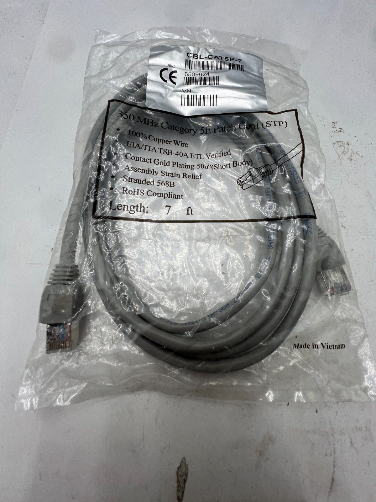 Qty 2 350 Mhz Category 5E Ethernet Patch Cable Cord CBL-CAT5E-7 7ft Copper