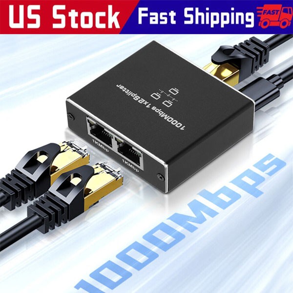 RJ45 Gigabit Ethernet Splitter 1000Mbps LAN Network Internet 1 to 2 Adapter lot
