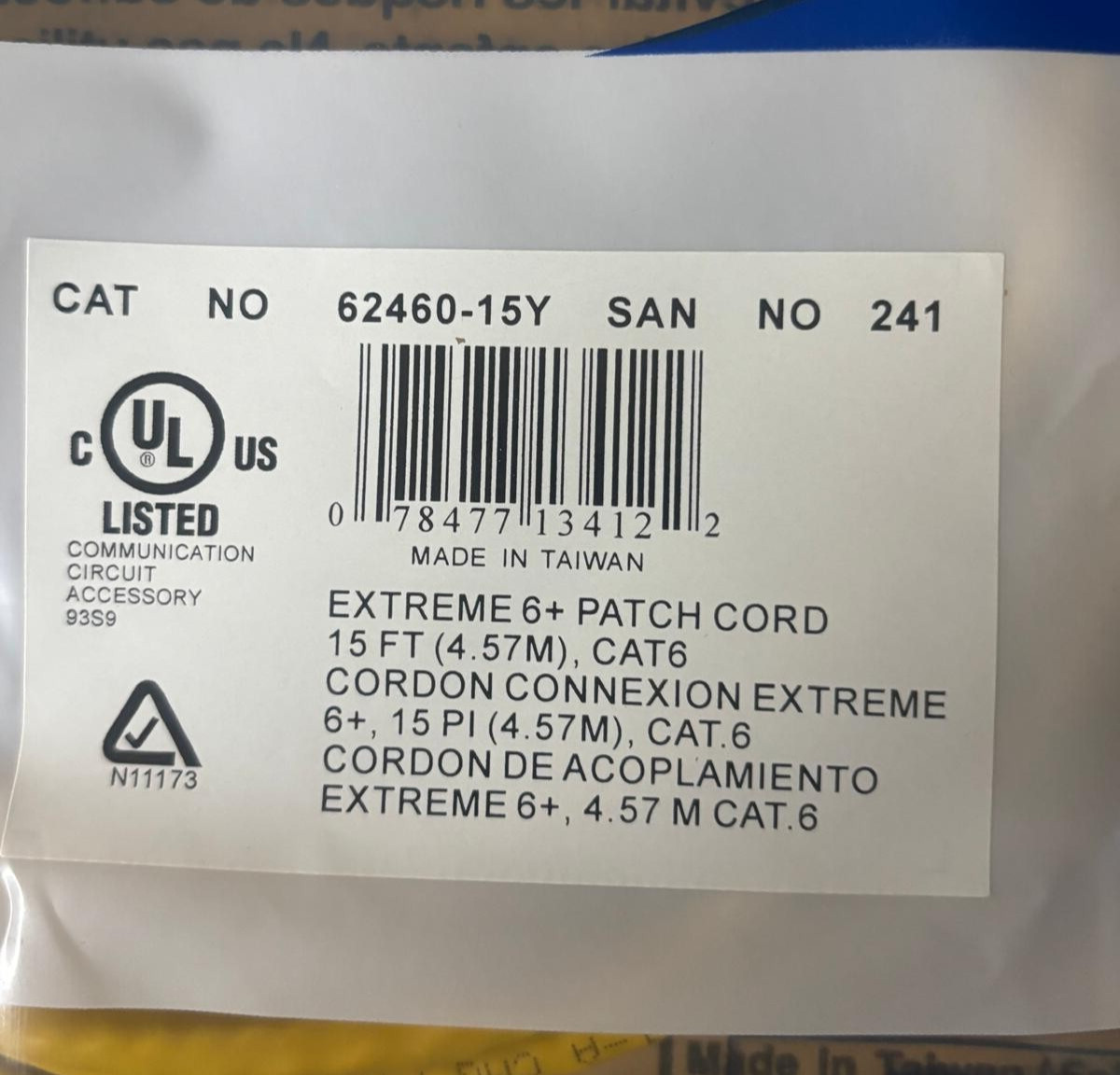 Lot of 10 Leviton 62460-15Y Yellow Extreme 6+ Patch Cord, 15ft, Cat 6