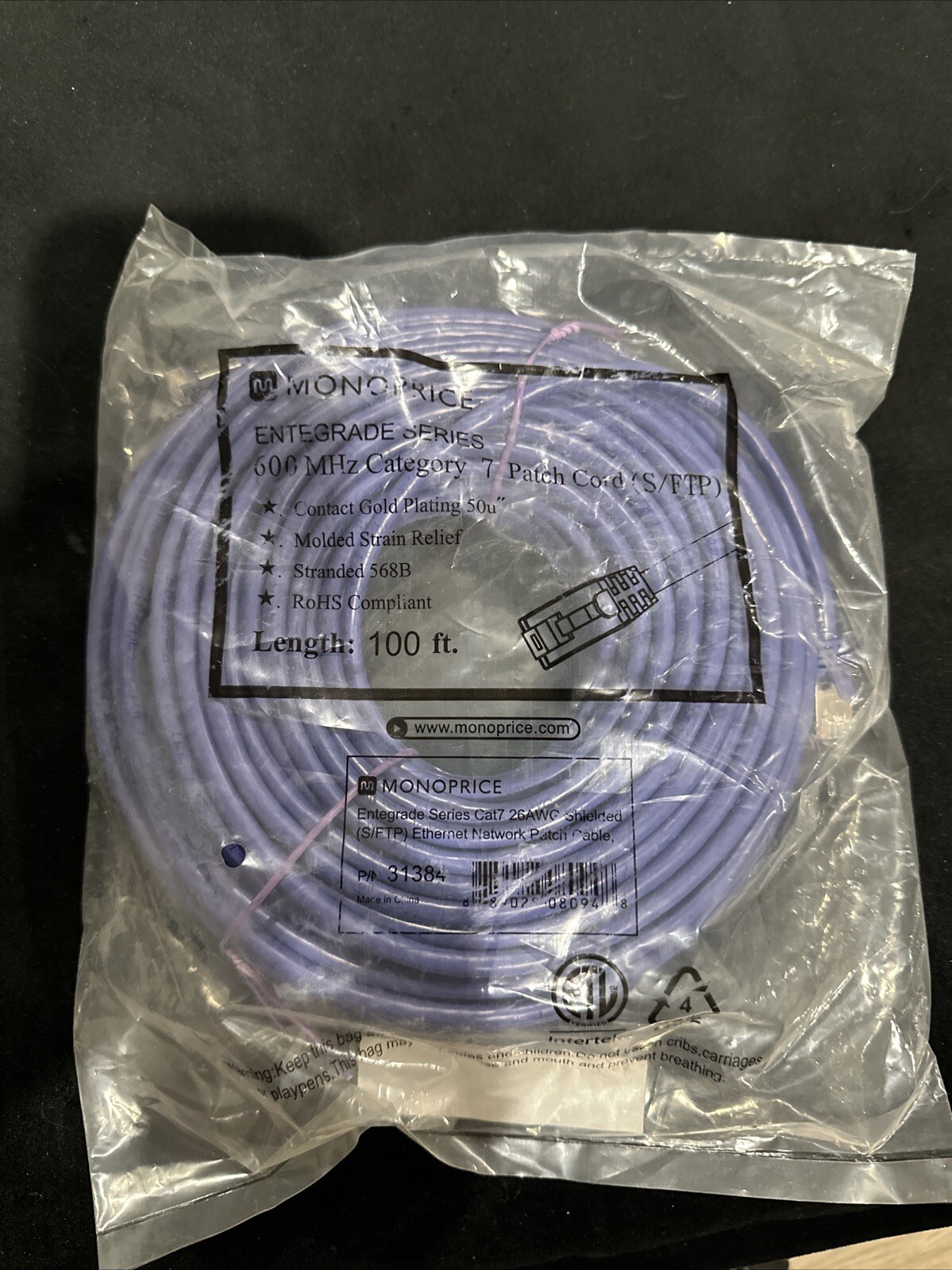 CAT7 Monoprice Cat7 100ft Double Shielded 26AWG 10G Pure Bare Copper