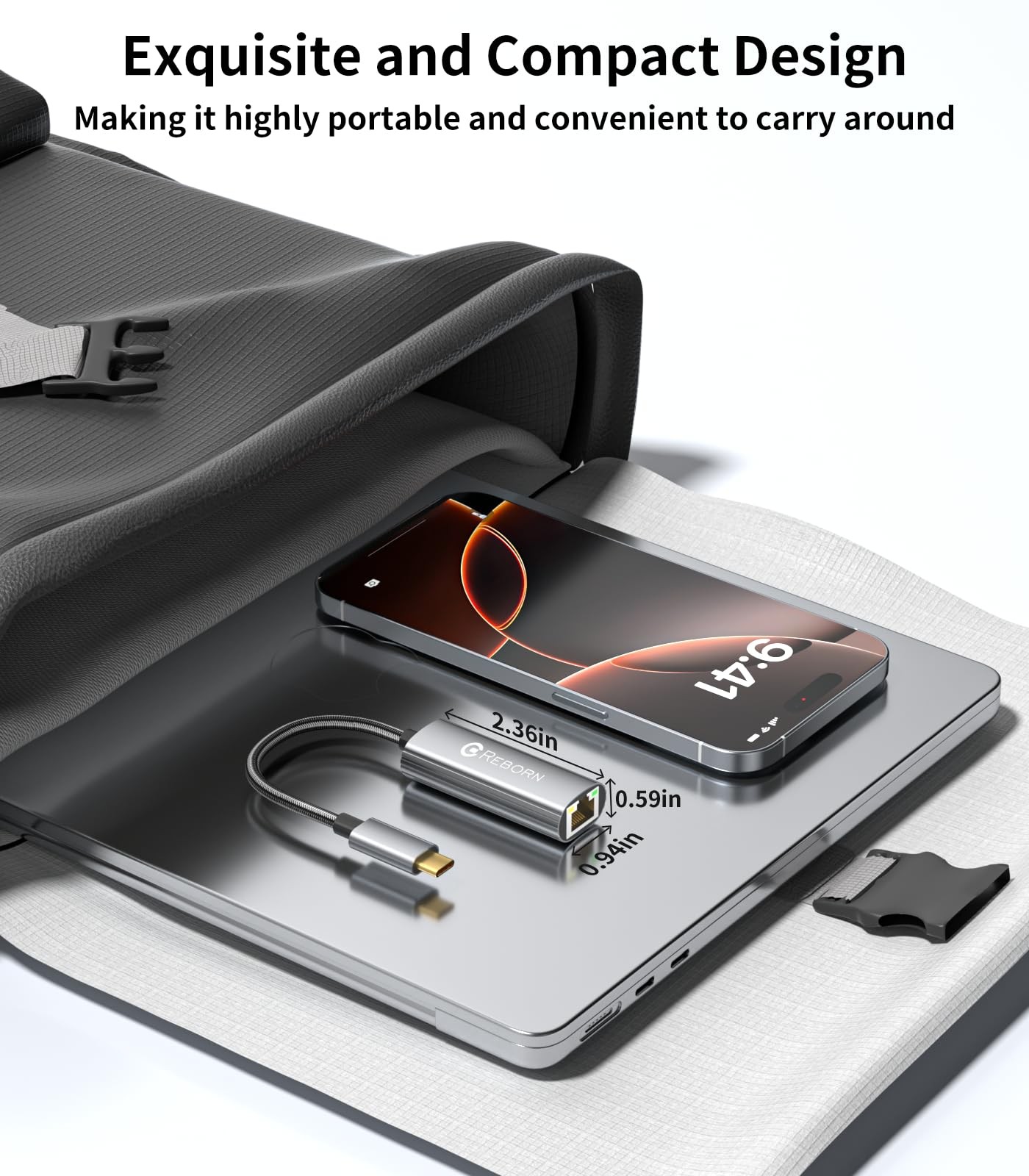 Reborn USB C to Ethernet Adapter, Type-C (Thunderbolt 3/4) RJ45 Silver