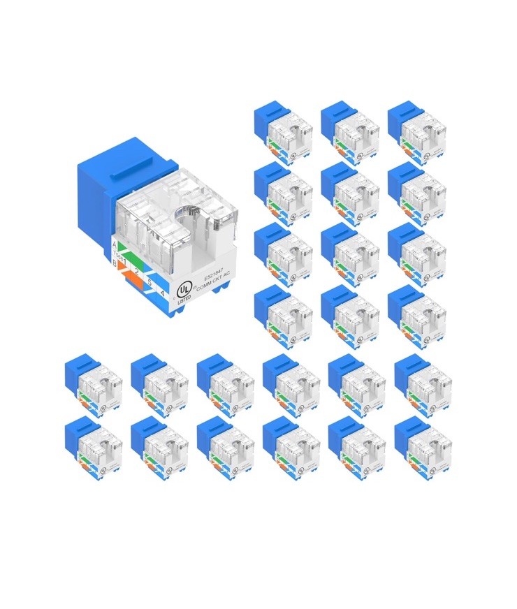 UL Listed 10Gbps Cat6 Keystone Jack Insert 25-Pack, 90 Degree Punch Down RJ45…