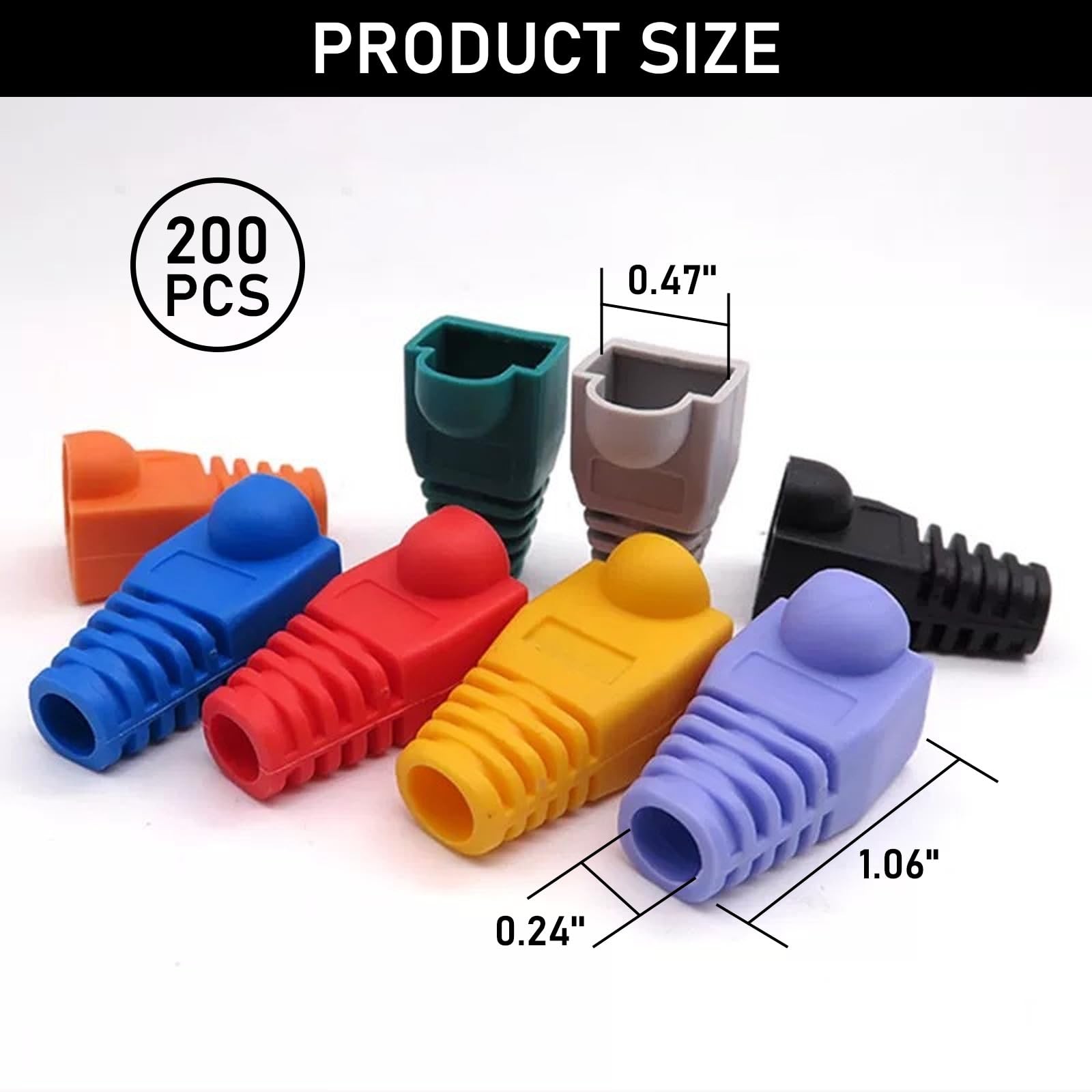 Multicolor RJ45 Strain Relief Boots Cat6 Cat5e Ethernet Covers 200 PCS