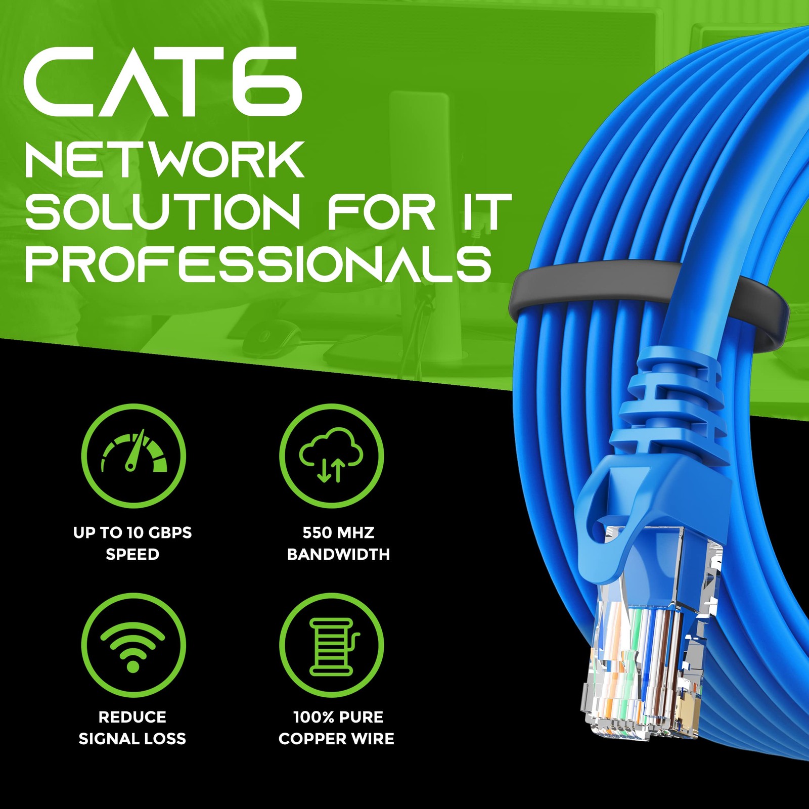 20-Pack Cat6 Patch Cable 1 Foot Cat 6 Ethernet Cable Snagless Flexible Soft T…