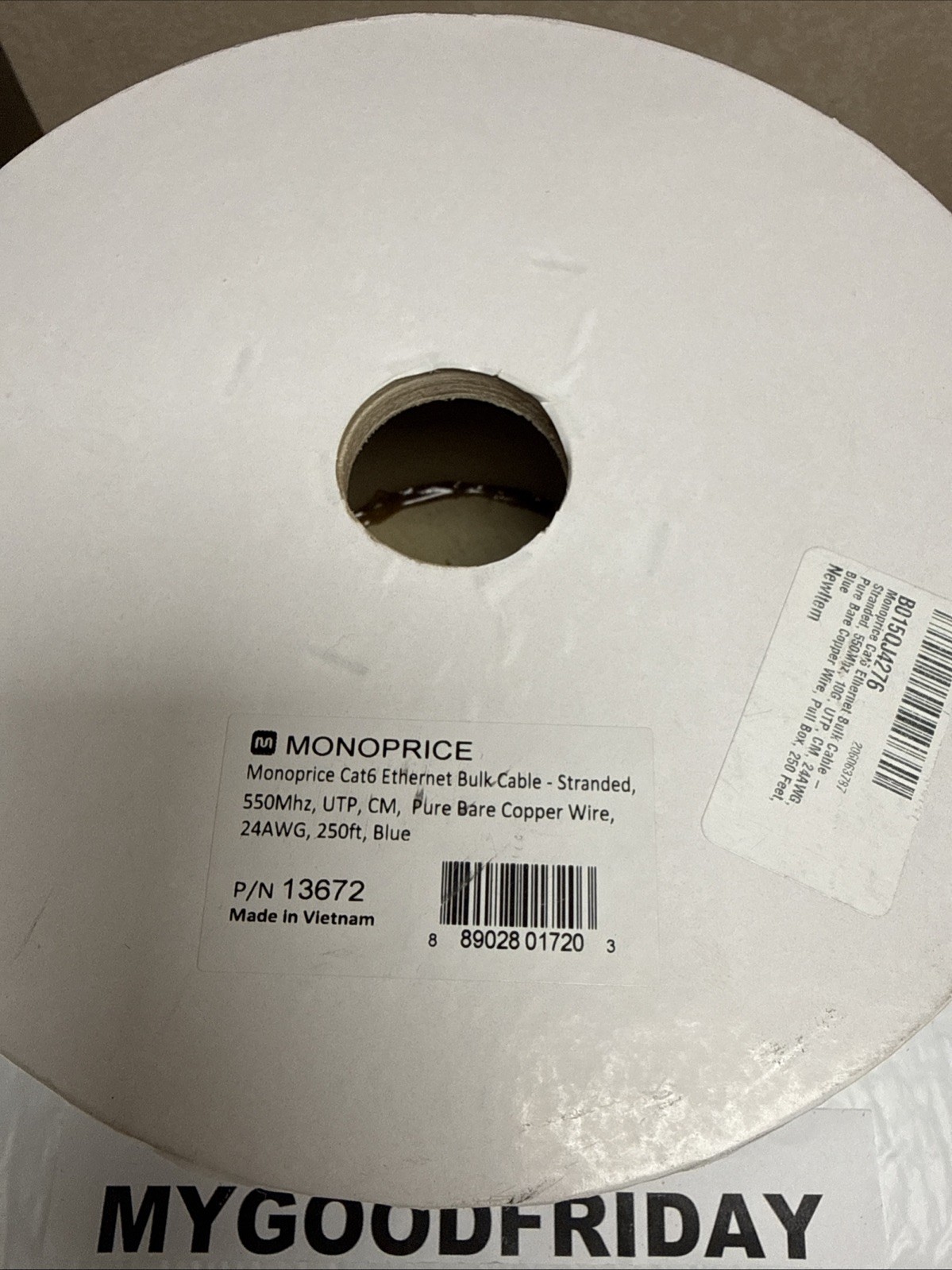 Monoprice Blue 250ft Cat6 Bulk Stranded UTP 24AWG Copper Wire Cable Pull Box New