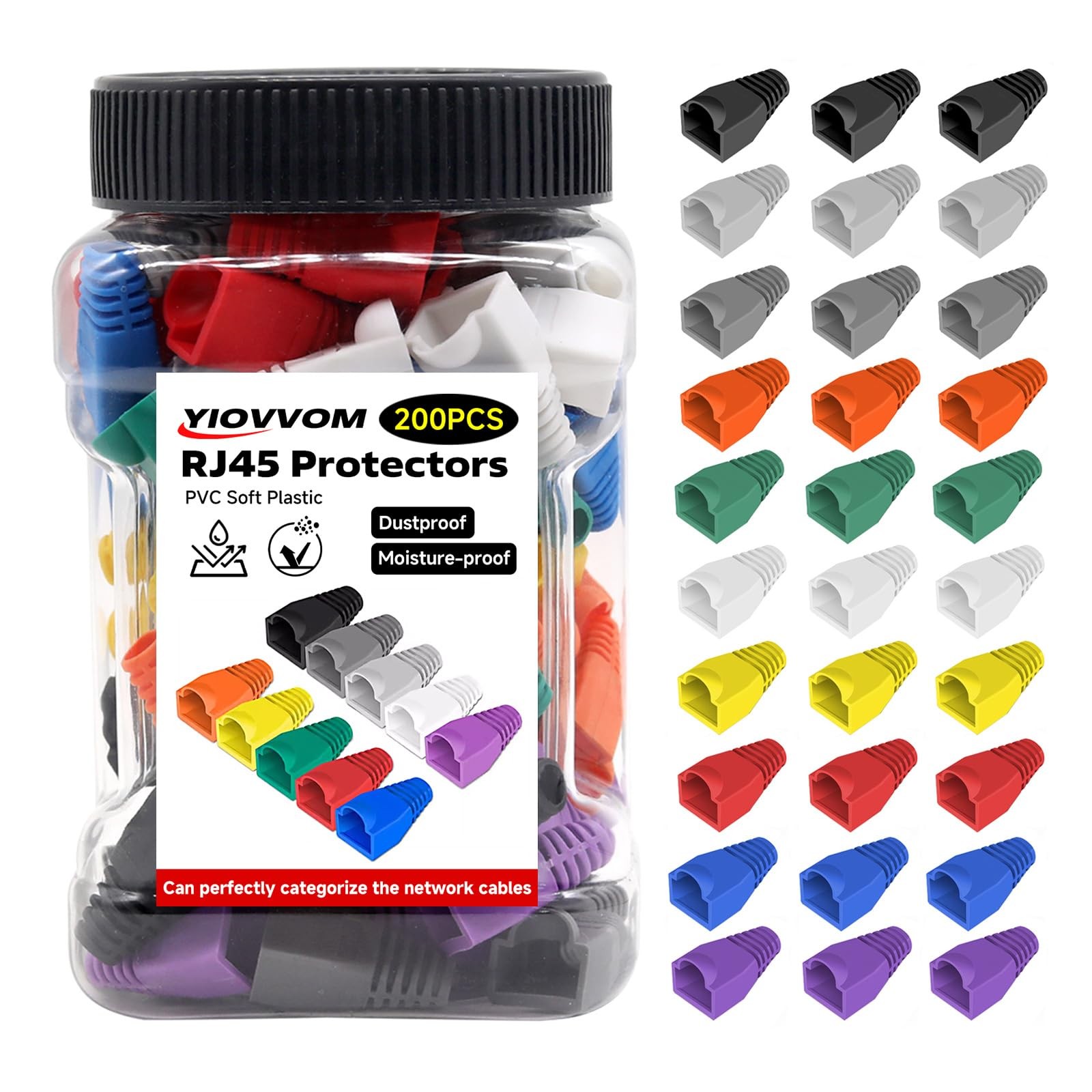Multicolor RJ45 Strain Relief Boots Cat6 Cat5e Ethernet Covers 200 PCS
