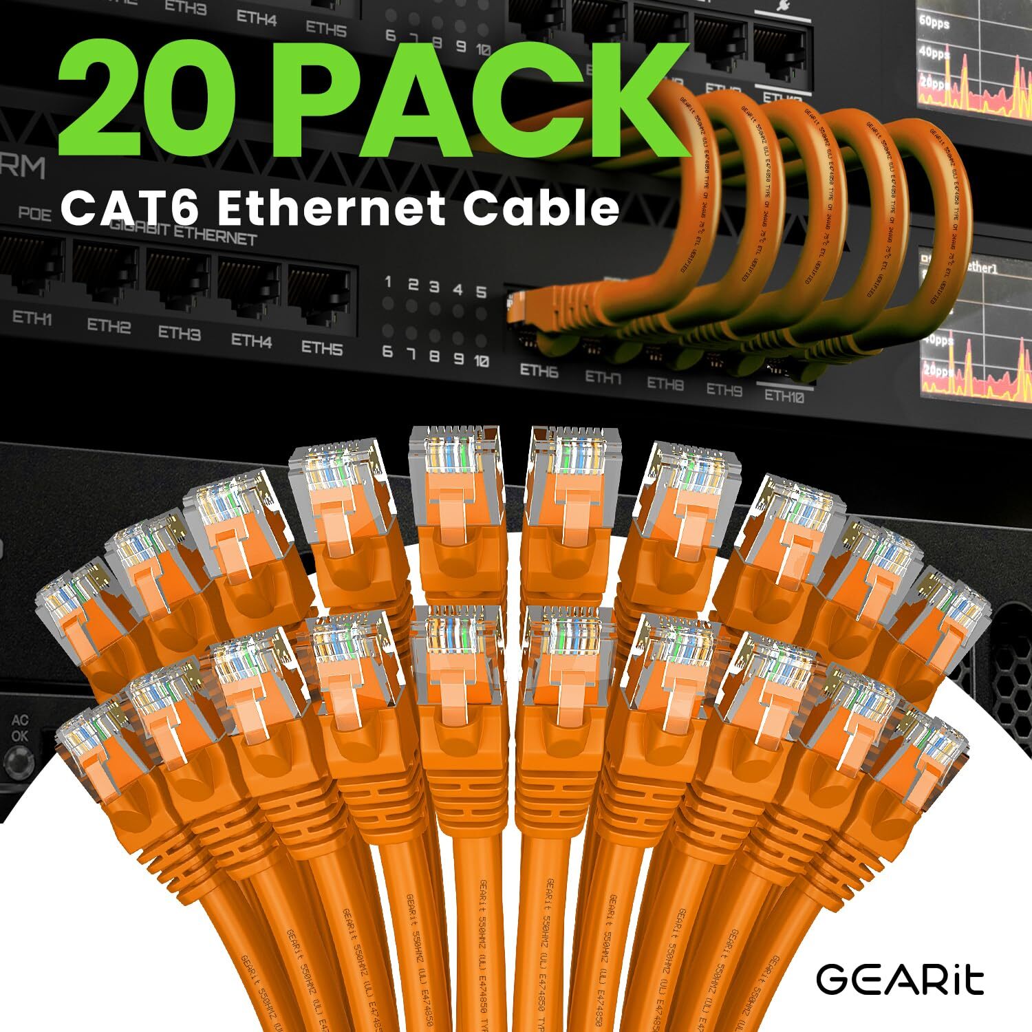 Cat 6 Ethernet Cable 20-Pack 1 Foot Cat6 Network Patch 10Gbps RJ45 Snagless C…
