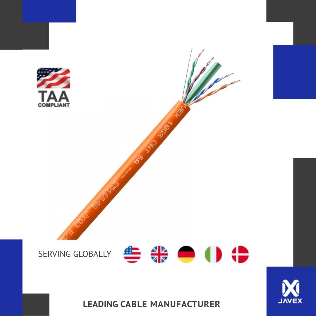 New – JAVEX CAT 6A Ethernet Cable 500ft Shielded FTP [UL Listed] CMR (Orange)