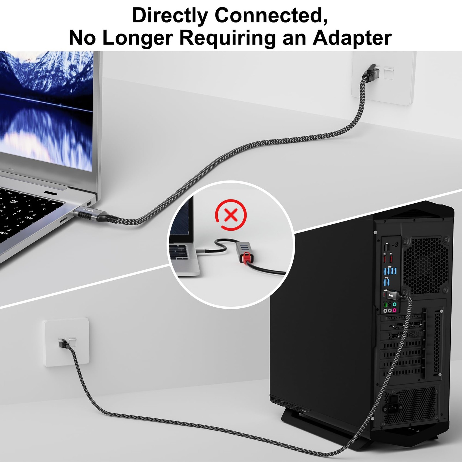USB to Ethernet Cable 25 FT, 3.0 A Male RJ45 Cord, 25FT, Grey
