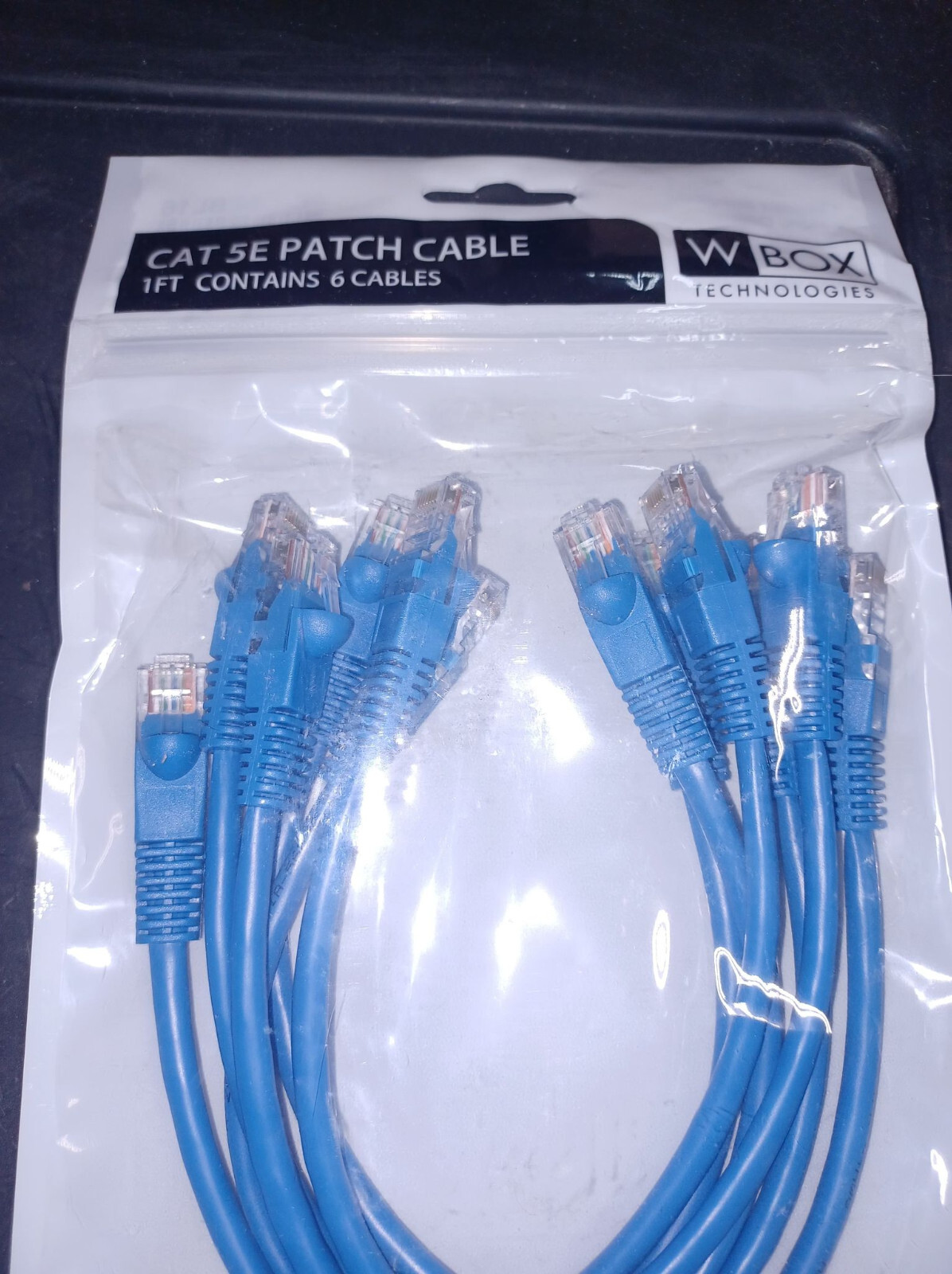 W Box 0E-C5EBL16 CAT5 Patch Cable, RJ 45 Male, 1′ (0.3m), 24AWG, Blue, 6-Pack