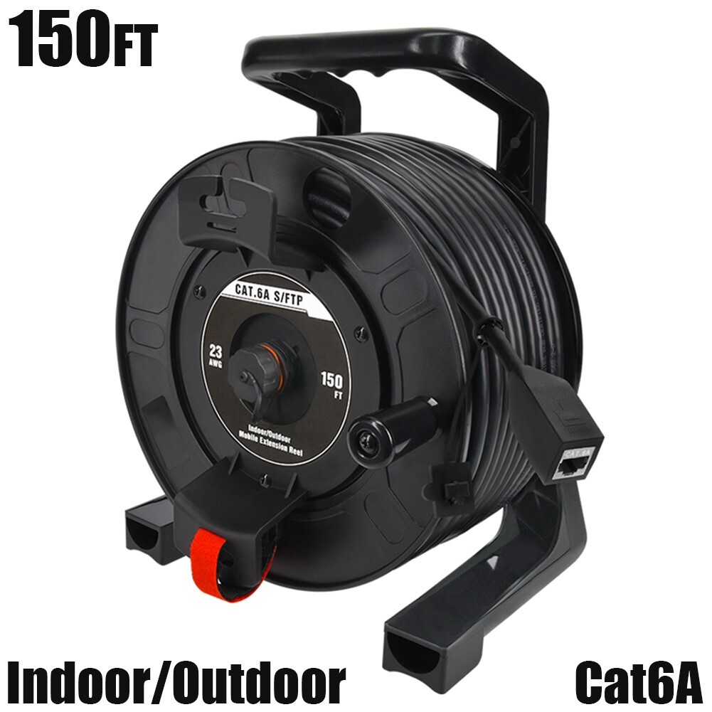 150FT Cat6A RJ45 Ethernet Network S/FTP Shield Cable Retractable Extension Reel