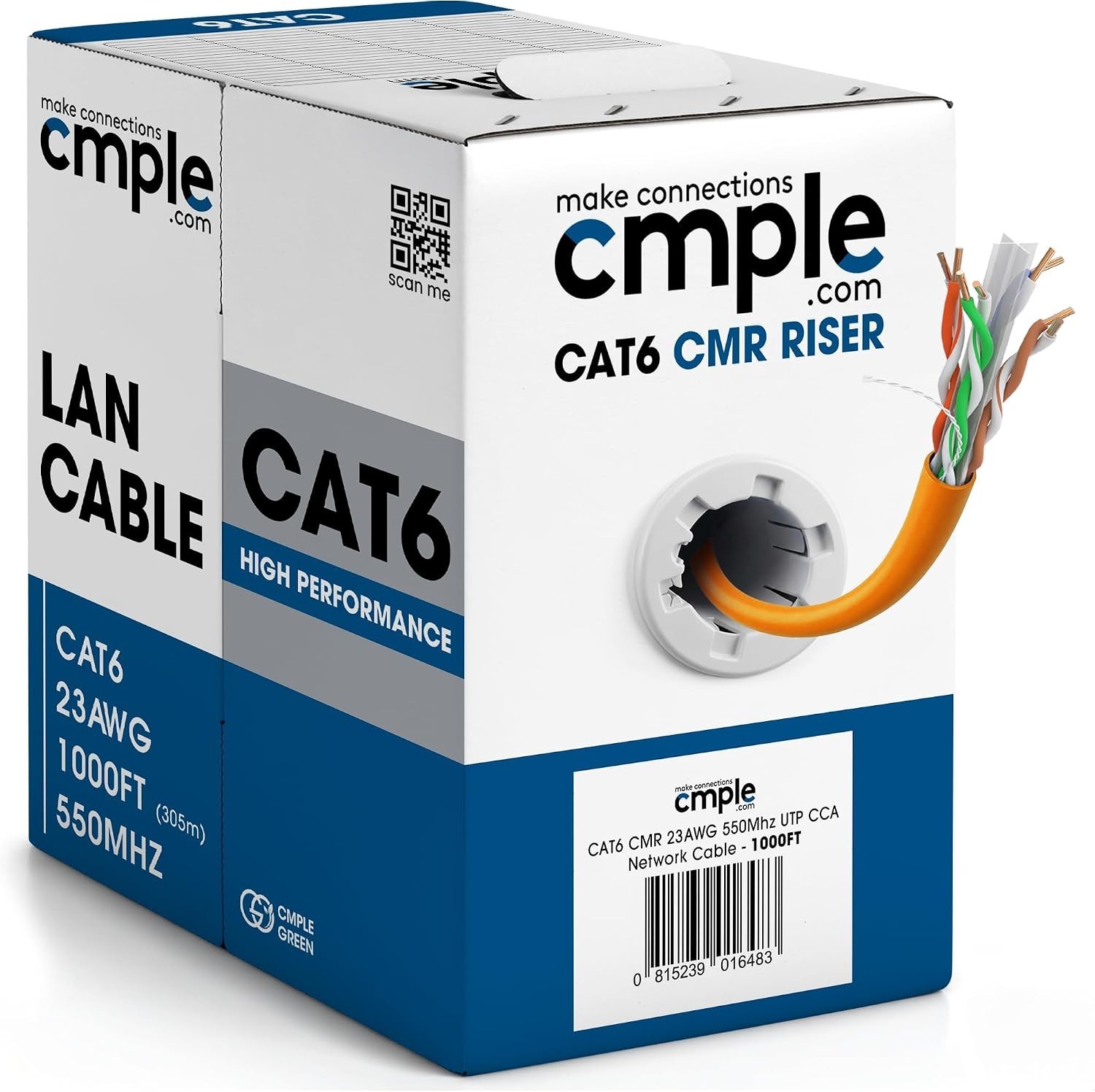 Cat6 Cable 1000ft Bulk Lan Ethernet Cat 6 Wire Network UTP 23AWG CMR Riser 10Gbp