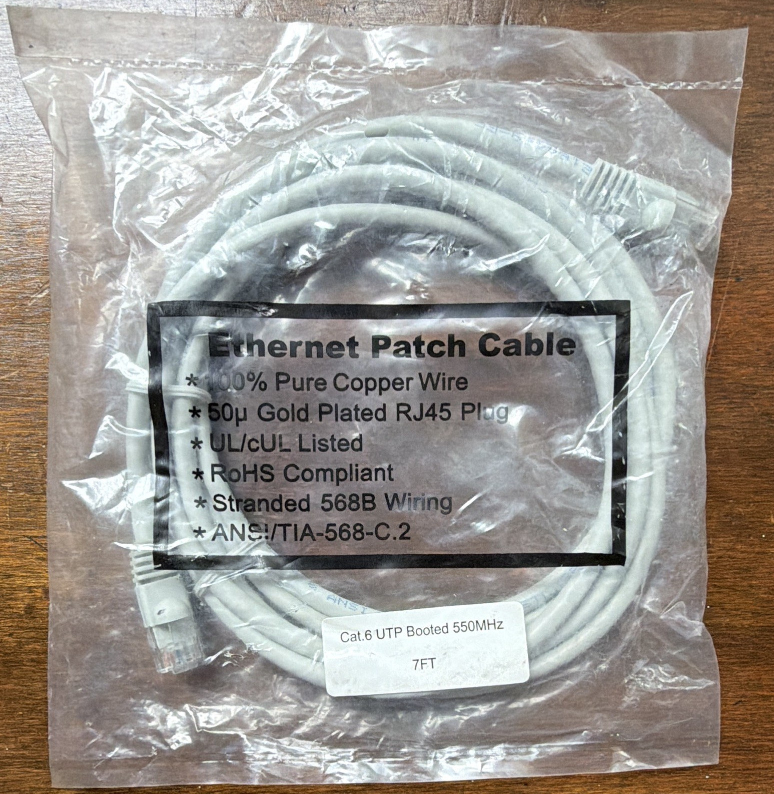Cat6 UTP Booted Gold Plated RJ45 Male to Male Ethernet Patch Cable Gray 7ft