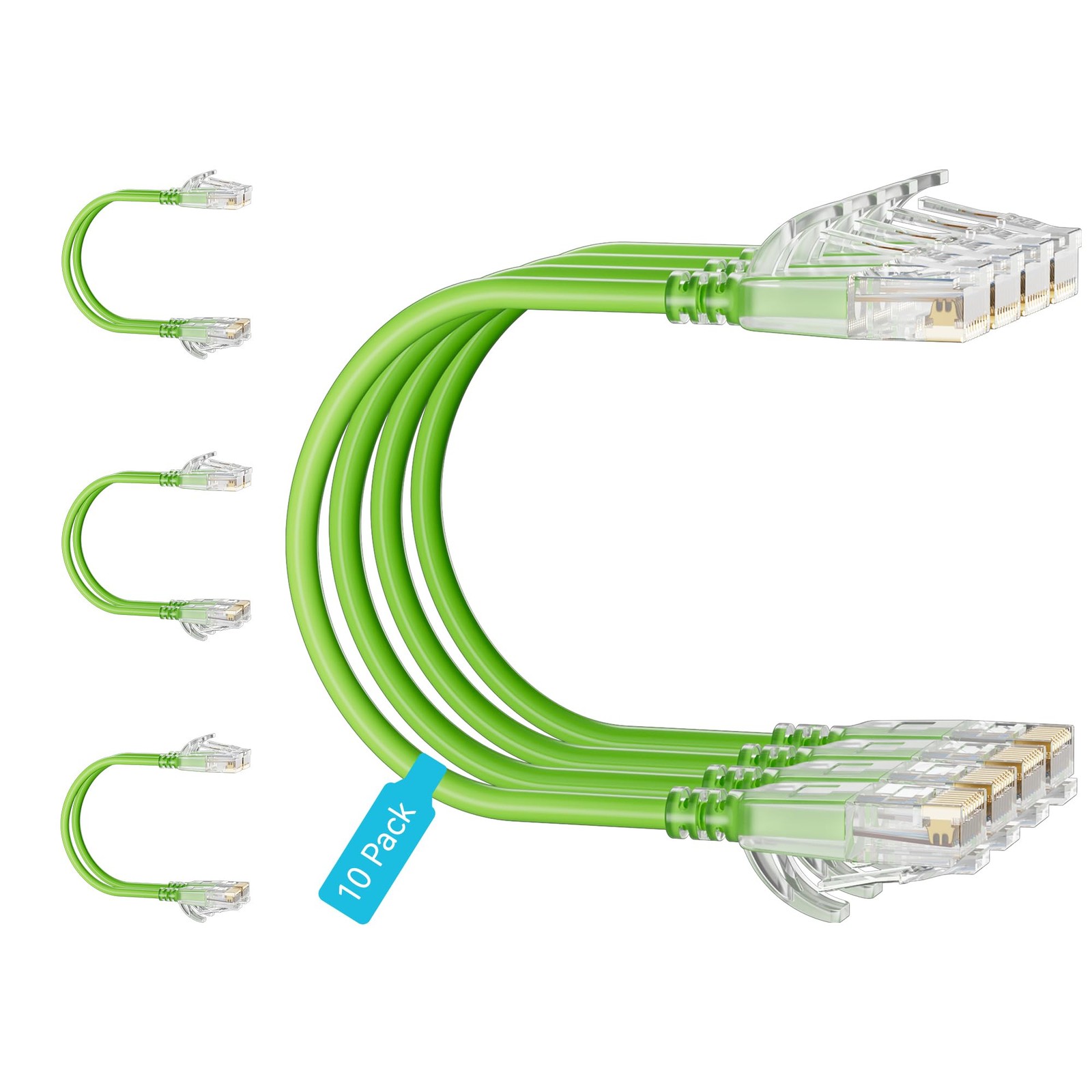 Cat6 Slim Patch Cables 0.5ft 10pk Green Cat6a 10Gbps HighSpeed Ethernet Cable