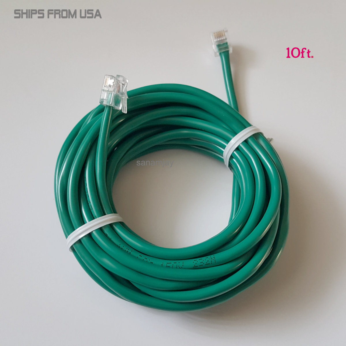 10ft. RJ11 RJ12 CAT5e Green DSL Telephone Data Cable for Centurylink, AT&T, etc.