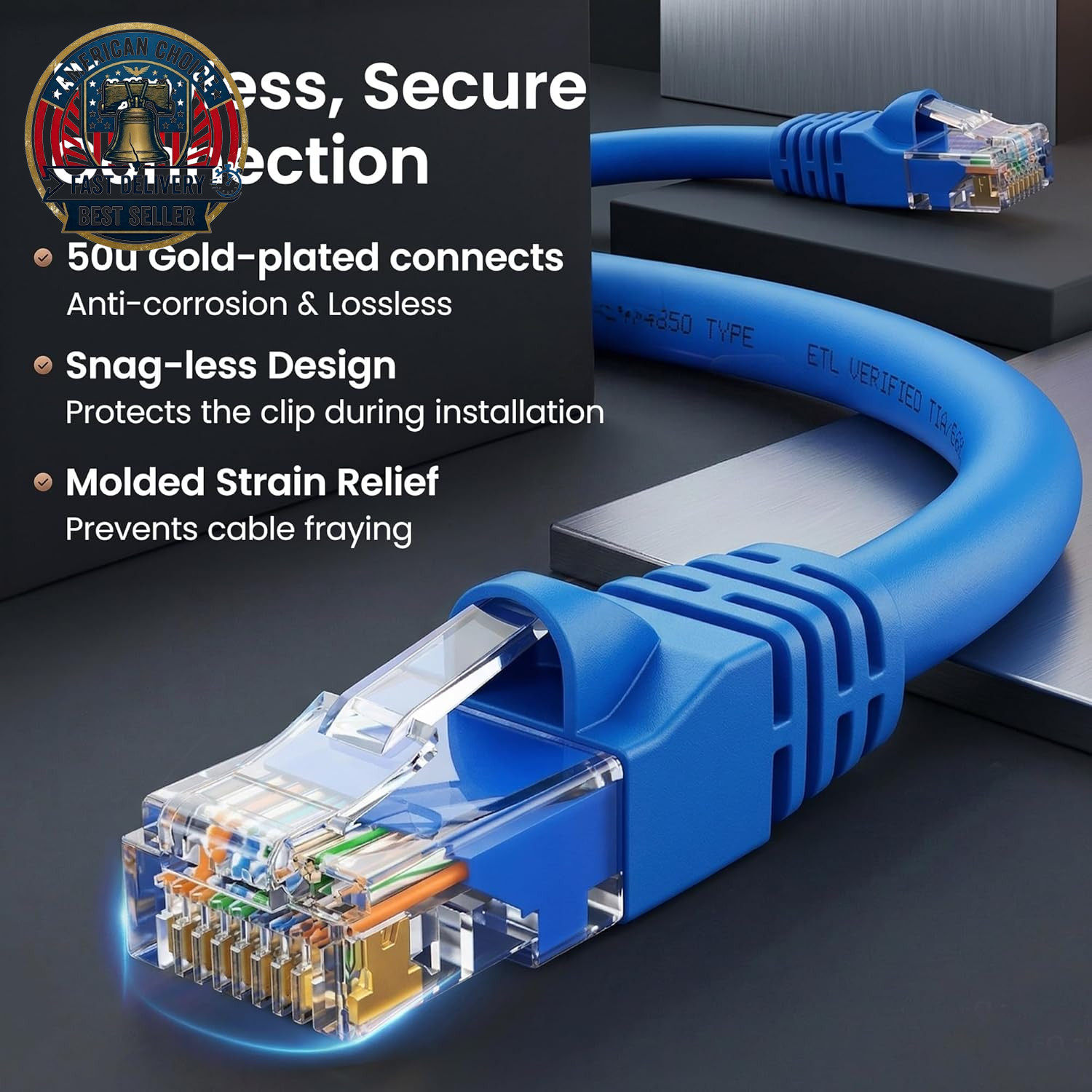 Cat 6 Ethernet Patch Cable 2 Ft Blue (24-Pack Cat6 Ethernet Patch Cables 2Ft), C
