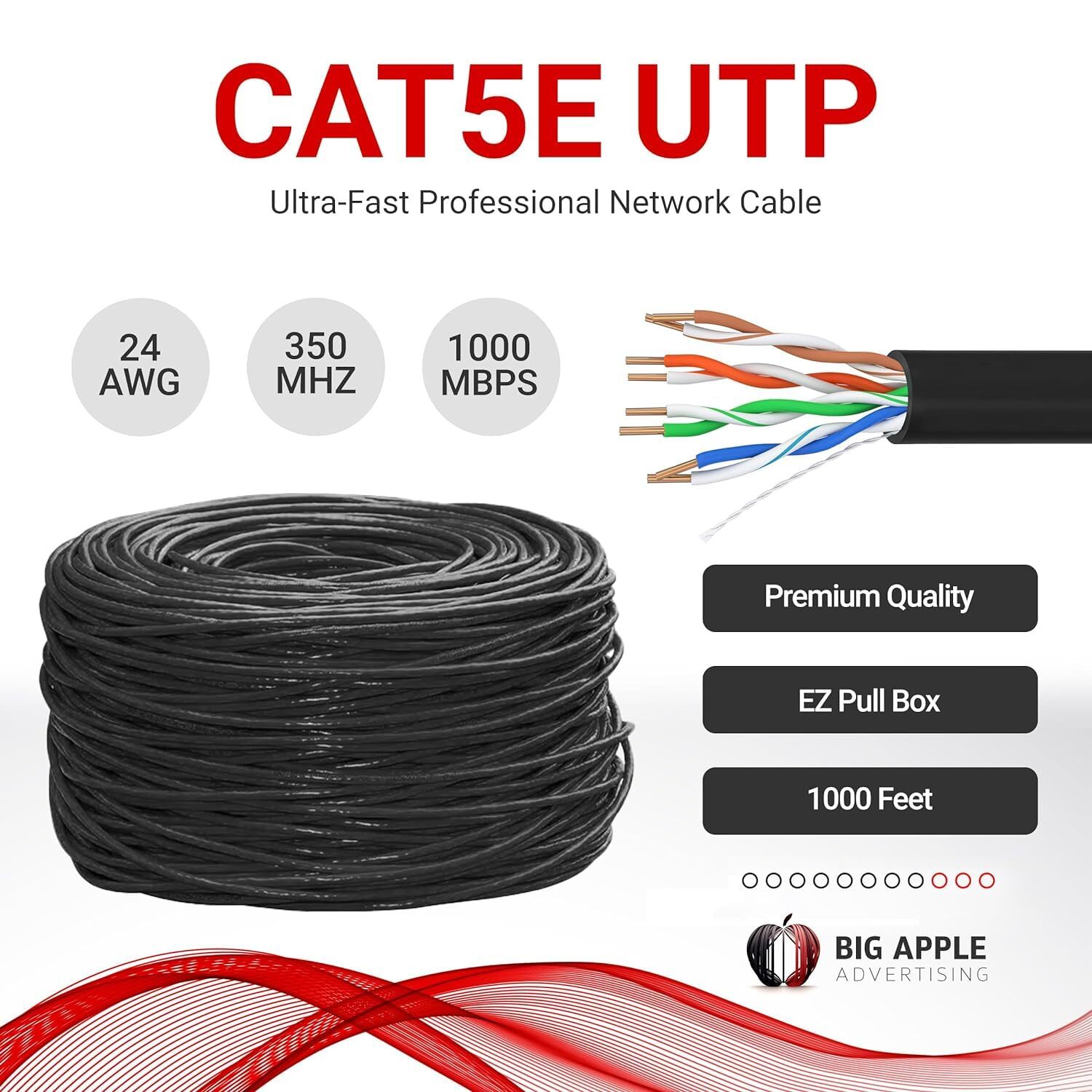 Cat5e Cat6 Cable 1000ft Solid 4 Pair Bulk Cat 5 Cat 6 Ethernet Cable (UTP CMR)