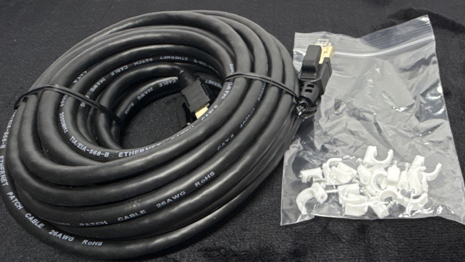 Cat 7 Ethernet Patch Cable RJ45 Gold Plated Round Black TIA/EIA-568-B Clips