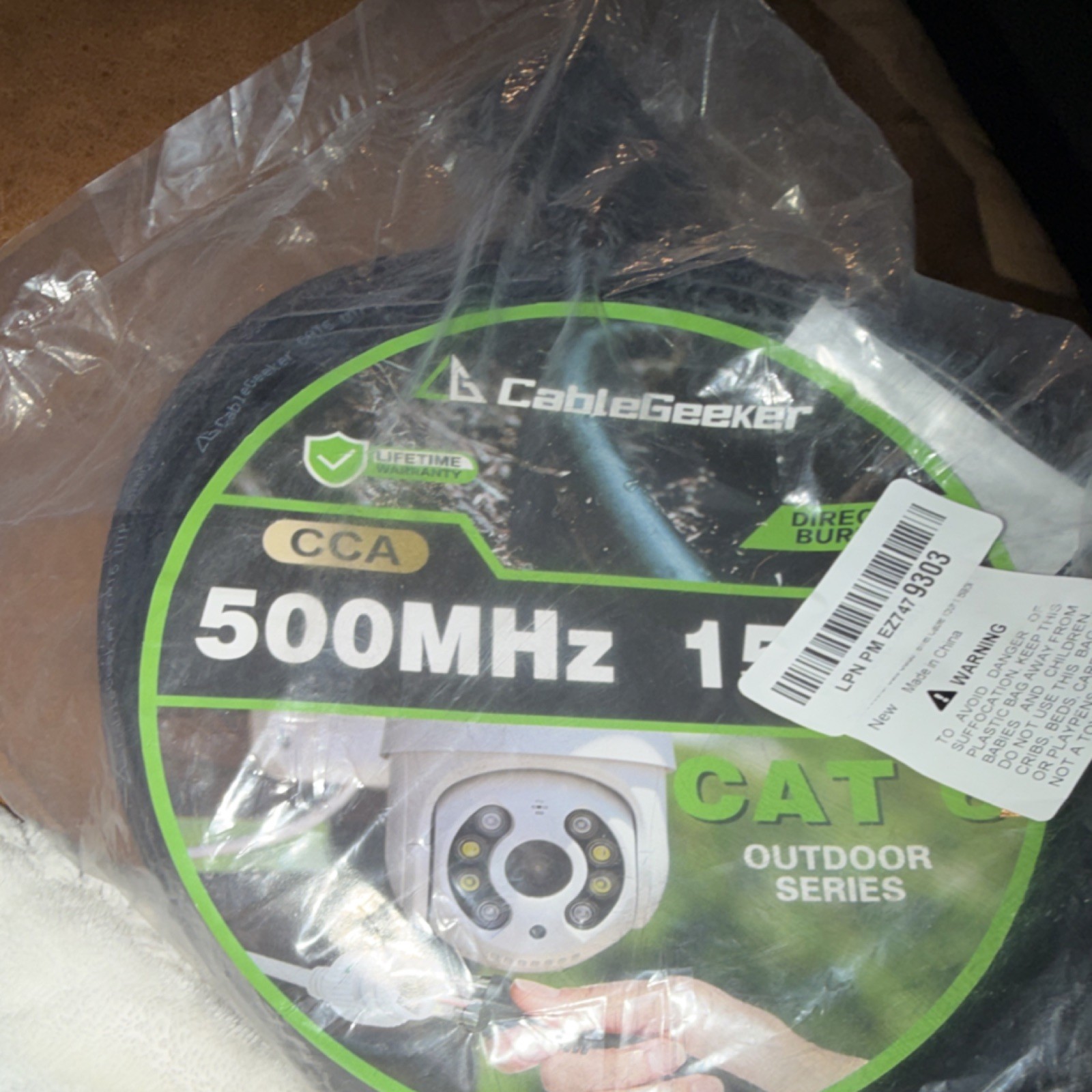 CableGeeker Cat 6 Outdoor Ethernet Cable 150ft Direct Burial Black