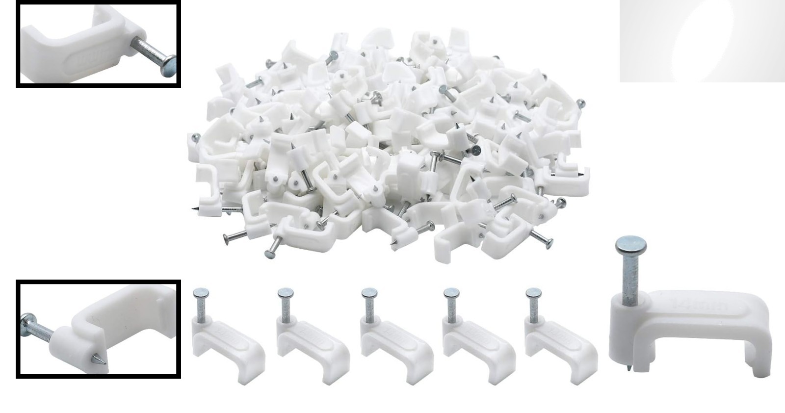 100 Pcs 14mm Flat Ethernet Cable Clips – Modern White Wire Management Solution