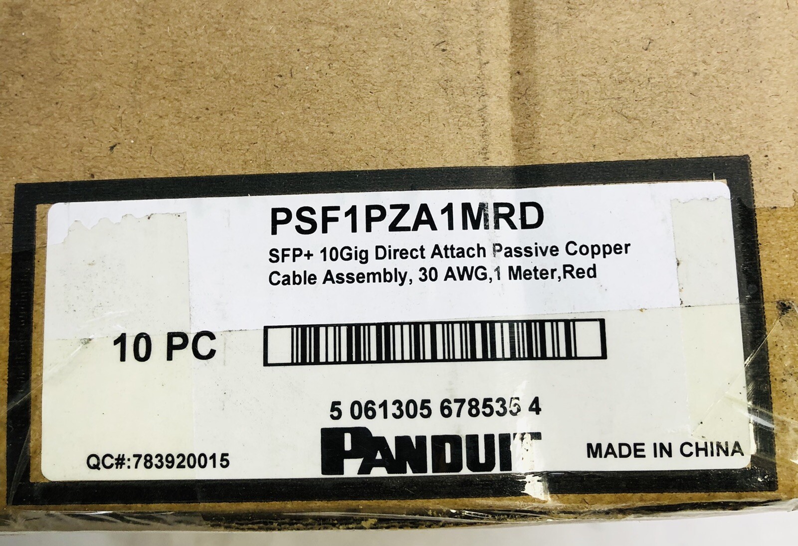 PANDUIT PSF1PZA1MRD SFP-10GIG DIRECT ATT PASSIVE COPER CABLE 30 AWG 1 METER RED