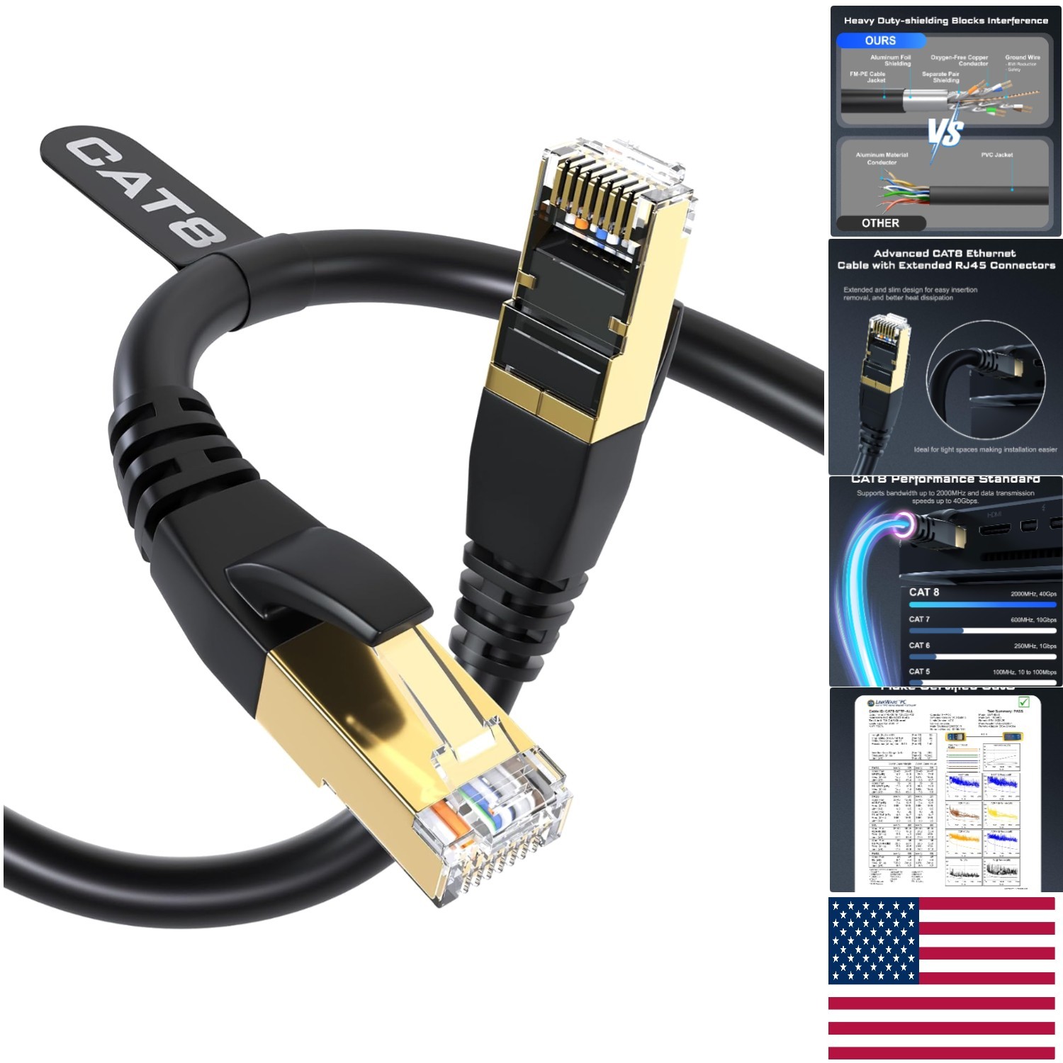 Cat8 6FT Ethernet Cable – Heavy Duty, High Speed, Weatherproof with RJ45 Conn…