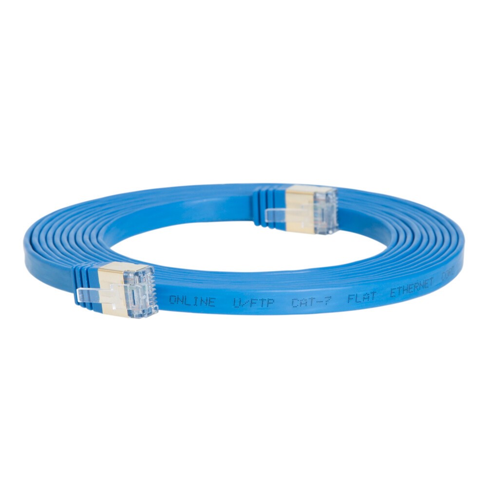 25FT CAT7 CAT 7 Flat Cable Shielded U/FTP LAN RJ45 Internet Router Patch Blue