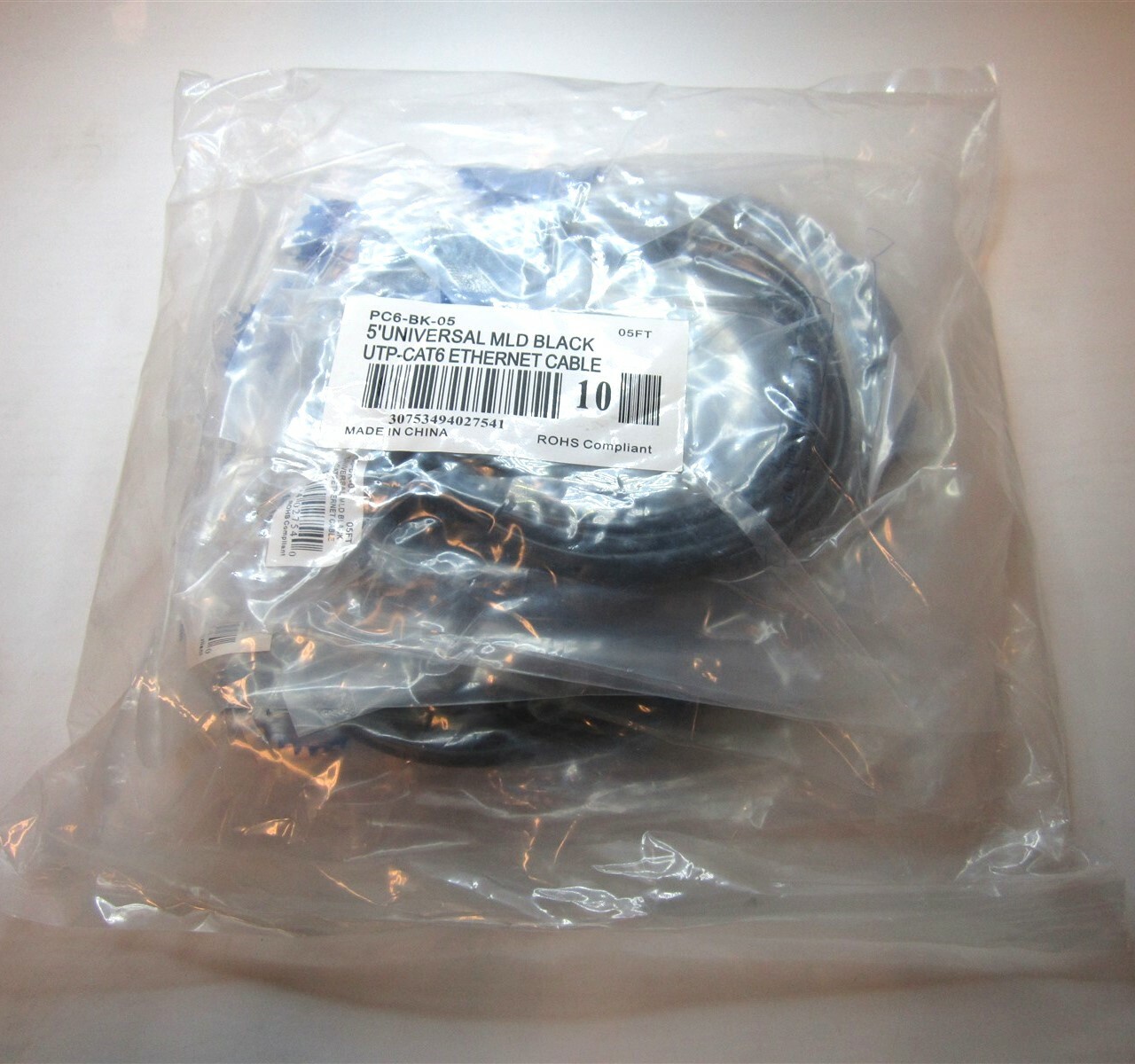 JDI (PC6-BK-05) 5′ Universal Snagless Ethernet Patch Cable, CAT6, (Lot of 10)