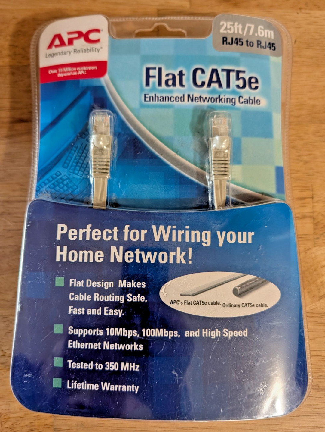APC 25ft Flat Cat5e Enhanced Networking Cable 350MHz Booted Ethernet Cable 7.6M