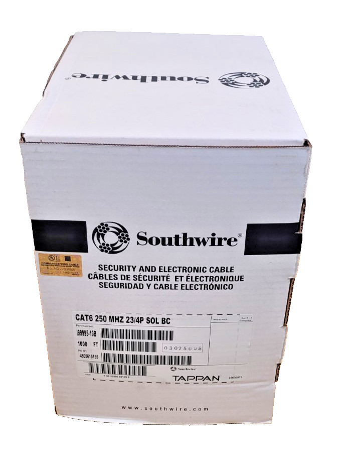 Southwire Cat6 Cable 1000ft Yellow 23 AWG 4-Pair CMR Riser UTP I99995-10B Solid
