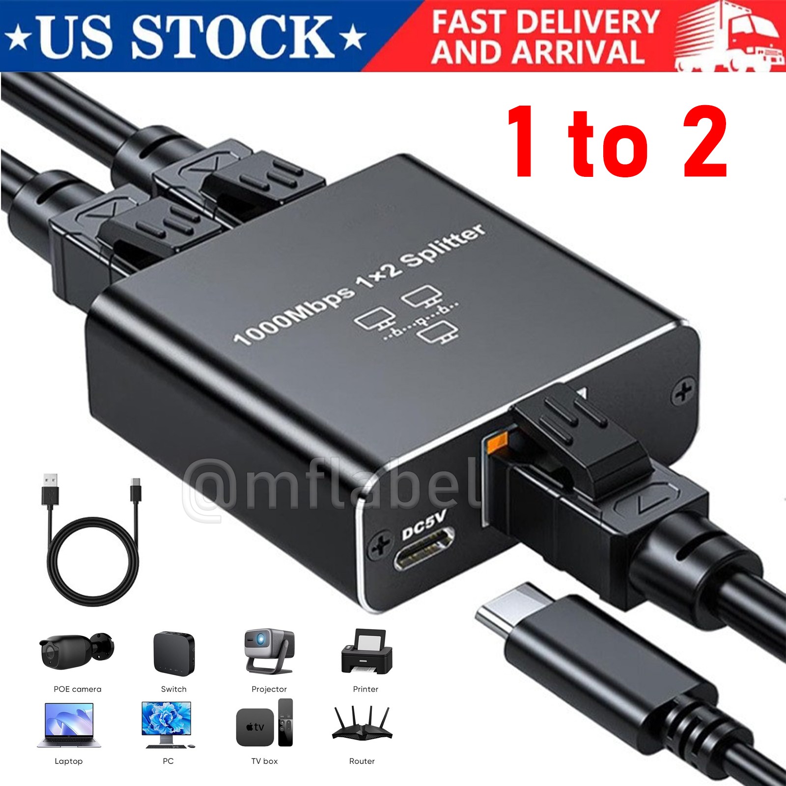 RJ45 Gigabit Ethernet Splitter 1000Mbps LAN Network Internet 1 to 2 Out Adapter