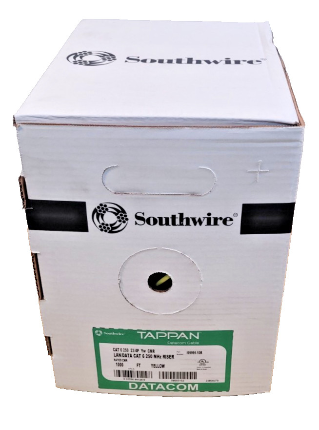Southwire Cat6 Cable 1000ft Yellow 23 AWG 4-Pair CMR Riser UTP I99995-10B Solid
