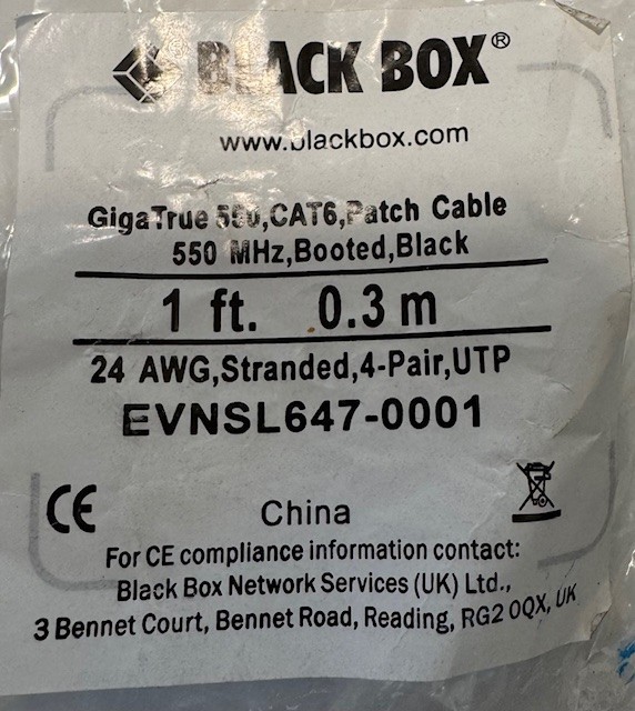 Black Box Giga True 550MHz Cat6 EVNSL647-0001 1ft 24AWG, Stranded, 4-pair 3 Lot