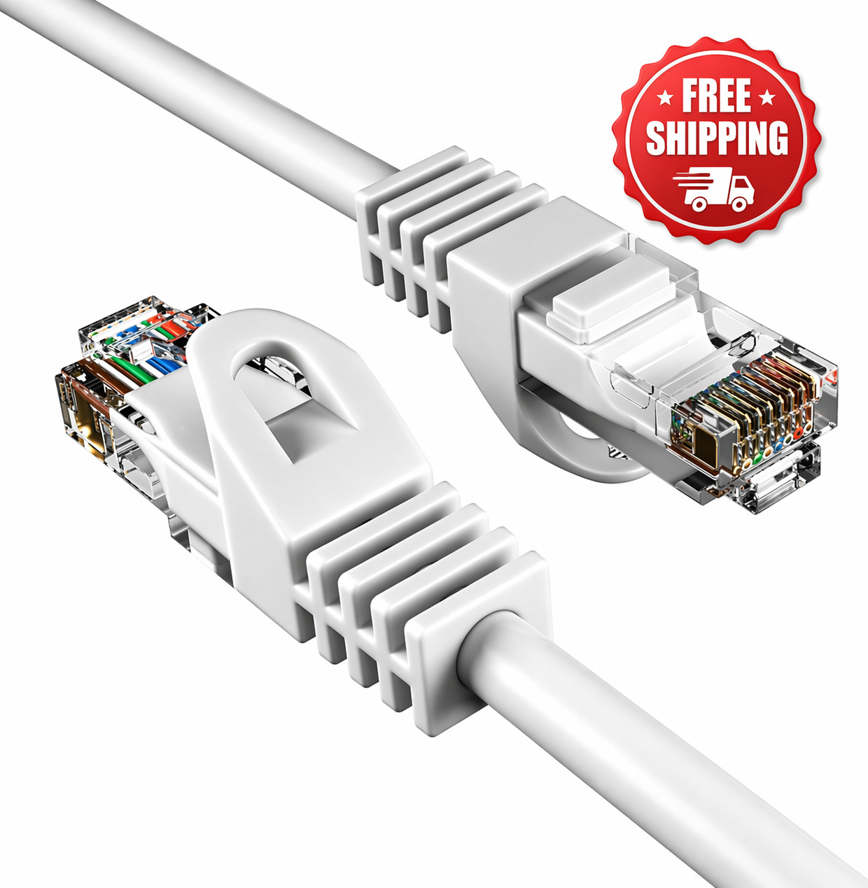 Cat6 Ethernet Cable Network Wire Internet Patch, White 15ft,20ft,25ft, 30ft,50ft