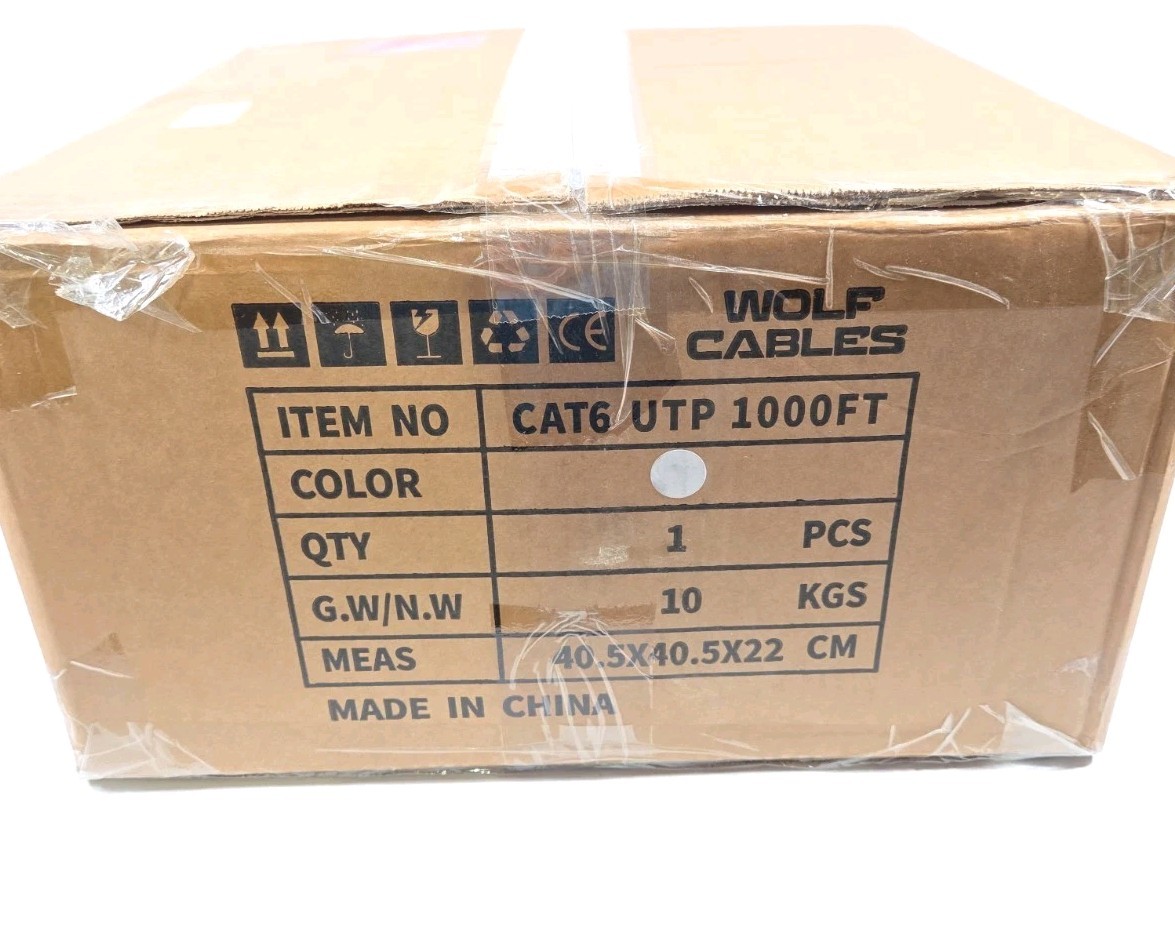 Wolf Cables Heavy-Duty CAT6 Plenum Cable 1000ft | UTP, 23AWG, 550MHz White